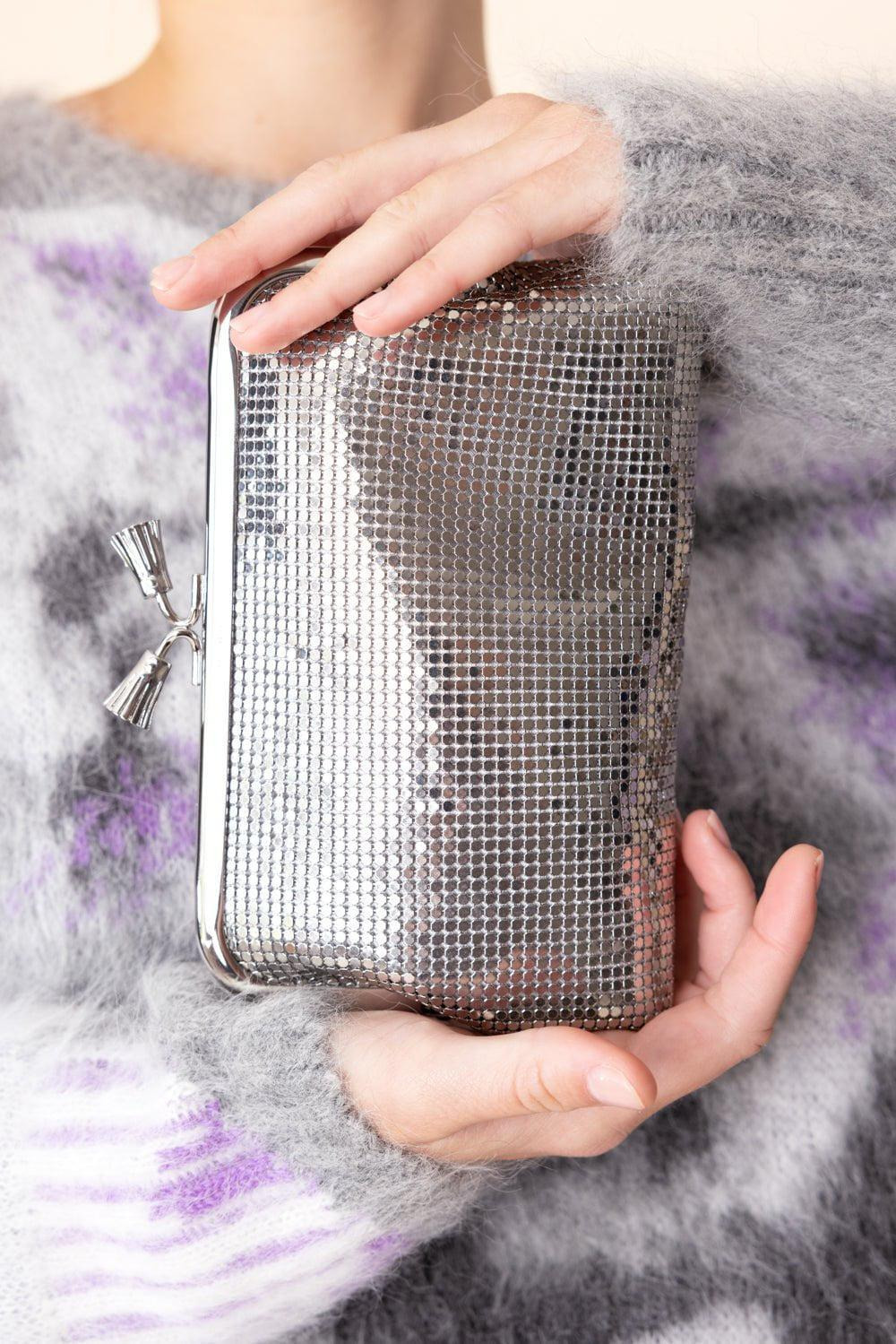 Maud Tassel Clutch - Silver Mesh - 2