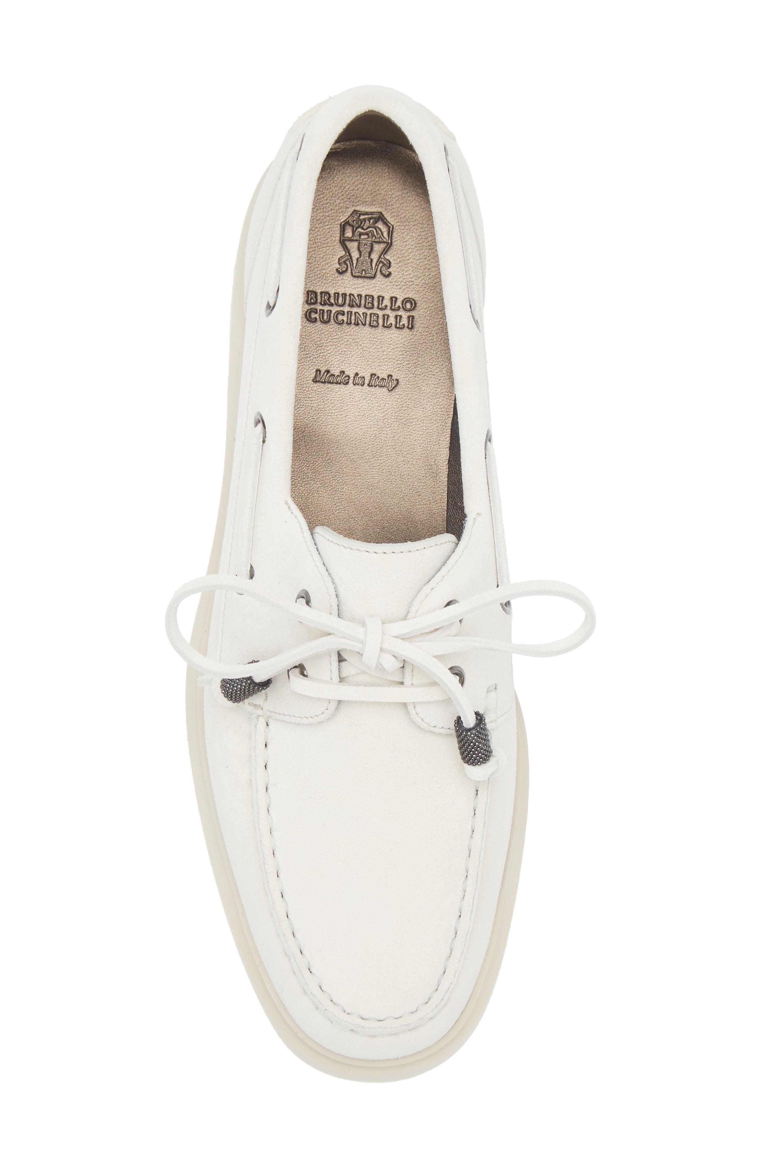 Brunello Cucinelli Sail Monili Trim Boat Shoe in Bianco Ottico at Nordstrom - 5