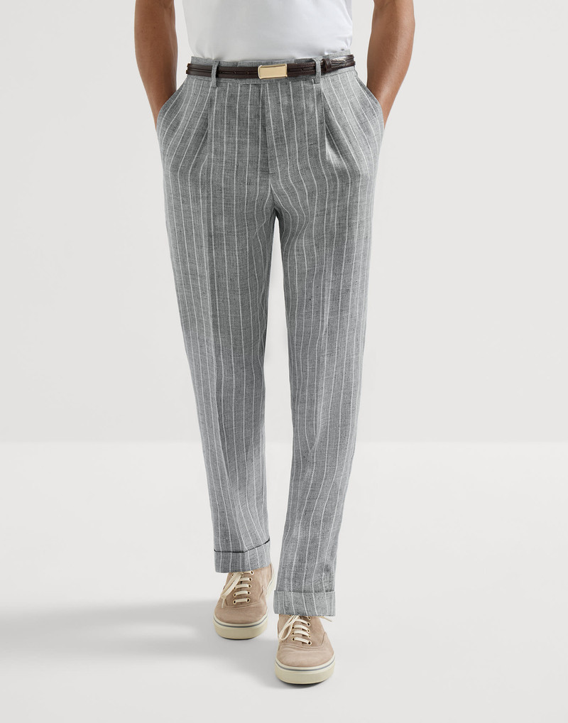 Chalk stripe linen twill trousers with pleat 2