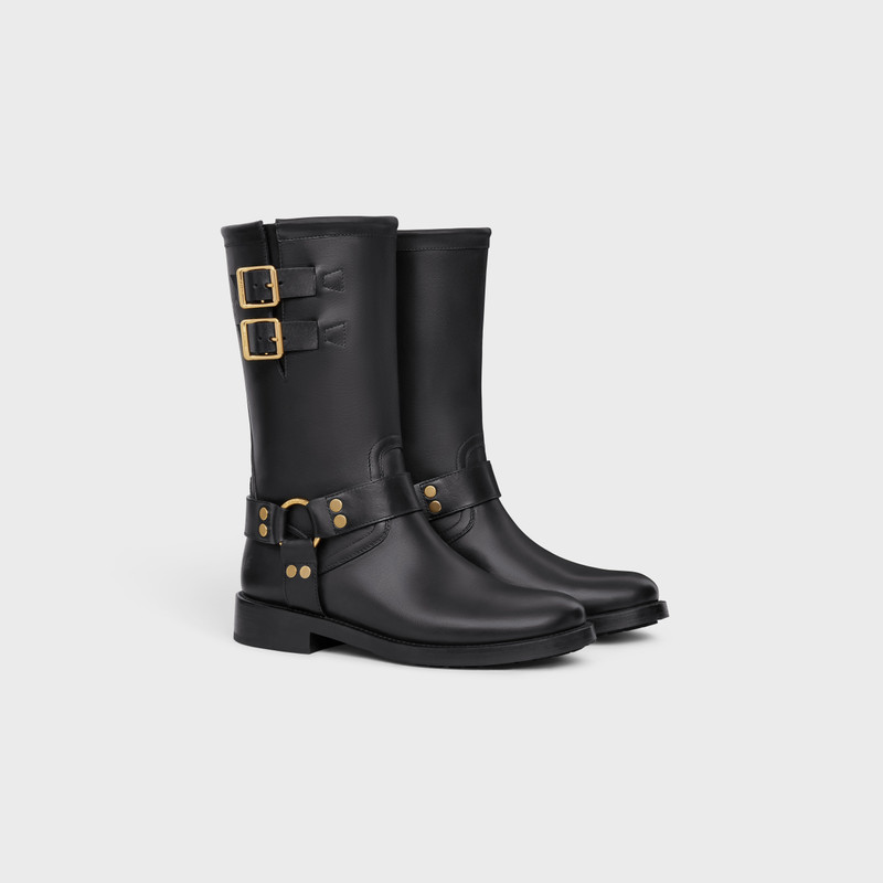 CELINE BIKER MID BOOT WITH HARNESS in CALFSKIN - VEGETAL TANNING 2