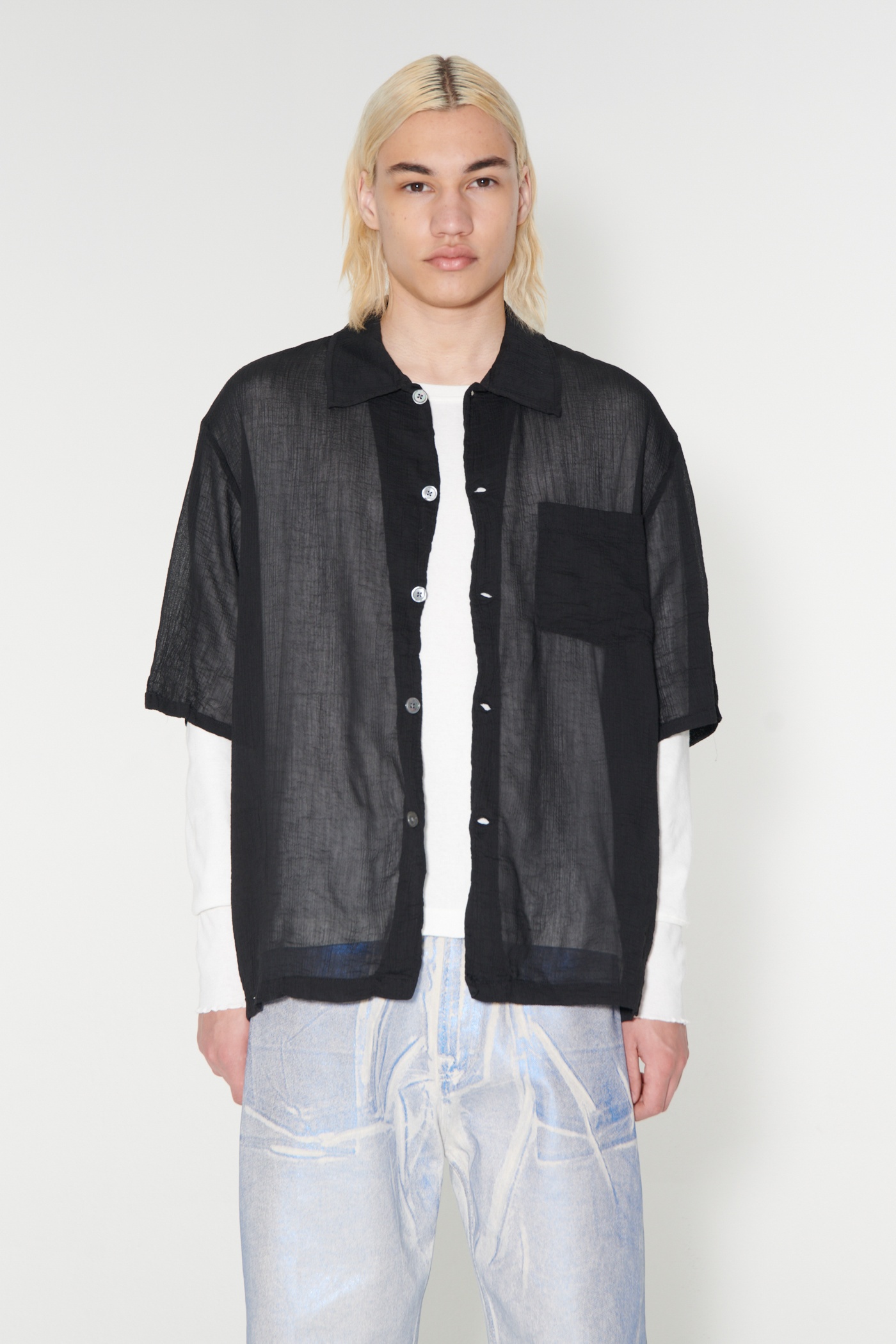 Box Shirt Shortsleeve Black Rayon Plait - 1