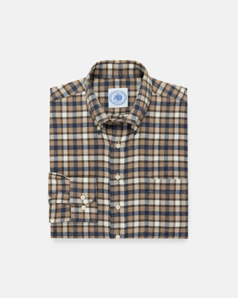 BROWN & NAVY PLAID COTTON FLANNEL BUTTON DOWN SPORT SHIRT - CLASSIC FIT 1