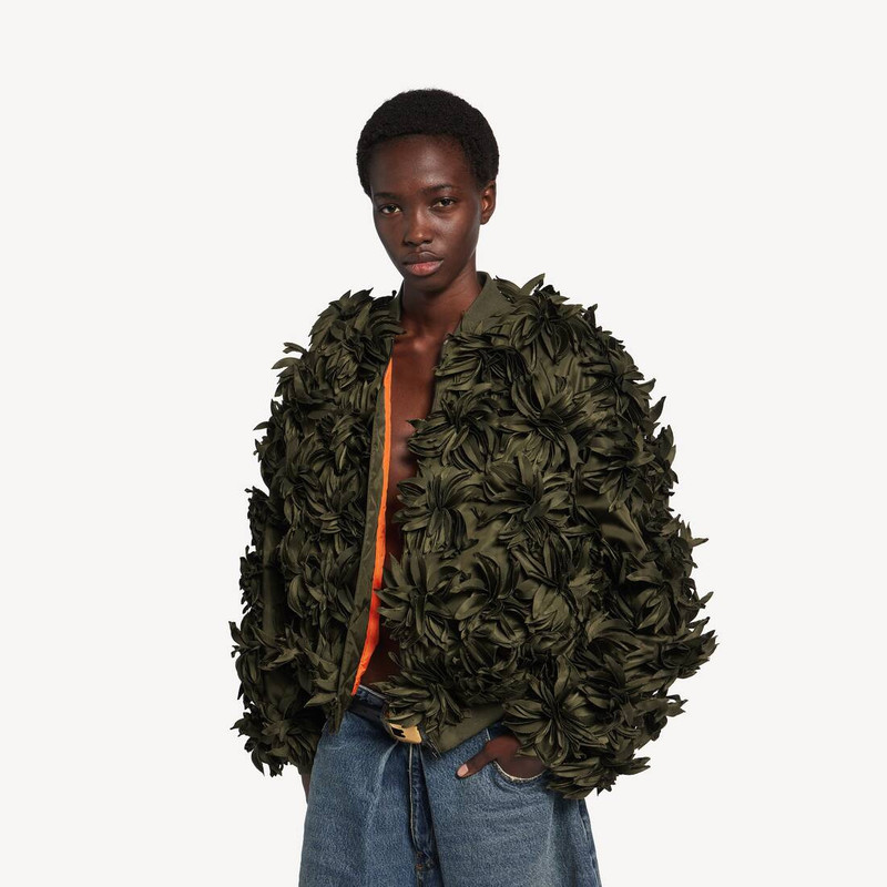 Women's Flowers Cocoon Bomber in Khaki 5
