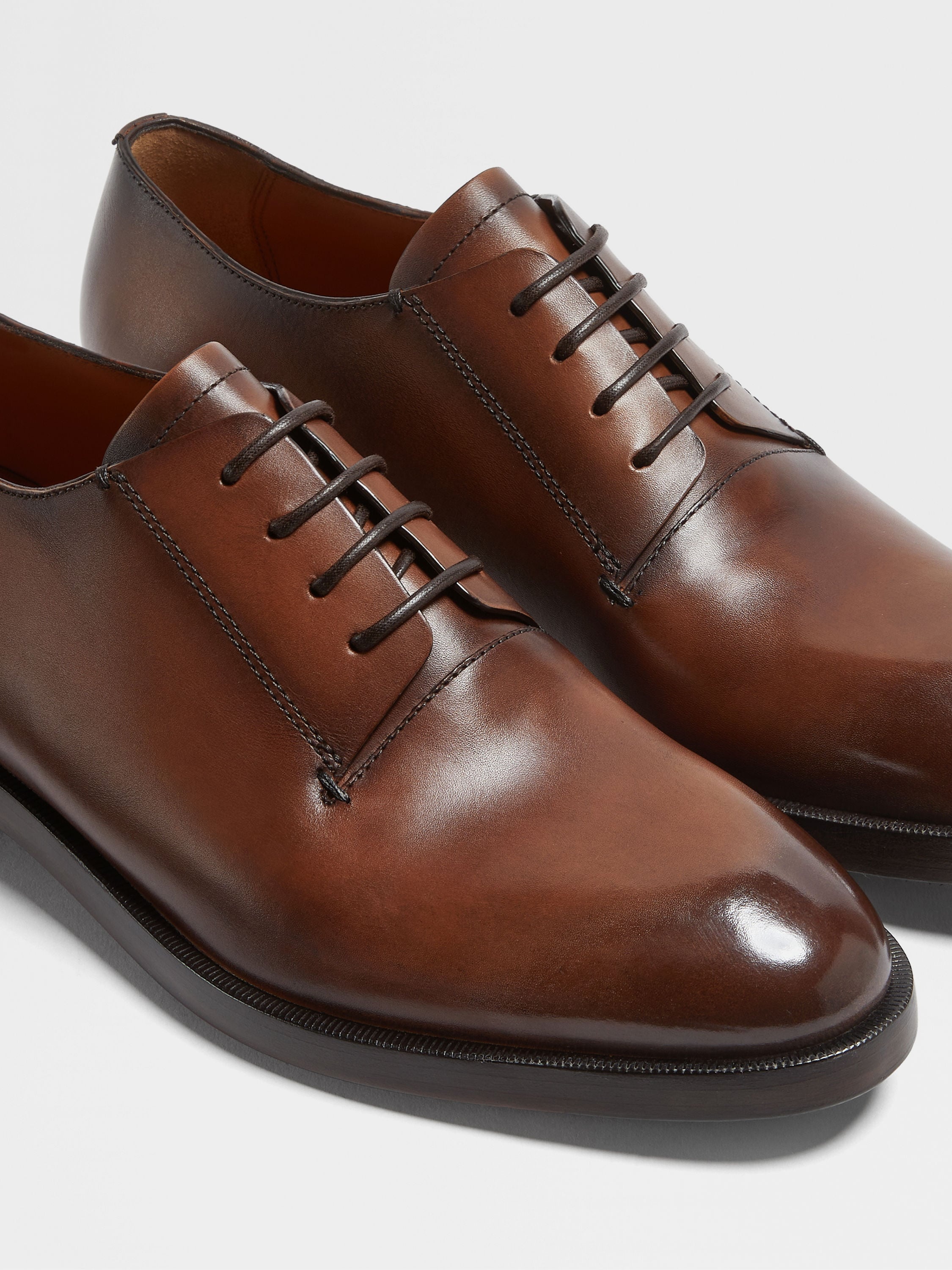 LIGHT BROWN LEATHER TORINO DERBY SHOES - 4