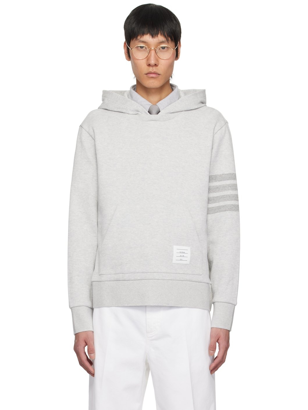 Gray Double Face Knit 4-Bar Hoodie - 1