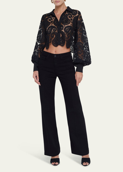 L'AGENCE Odelia Paisley Lace Cropped Button-Front Blouse outlook