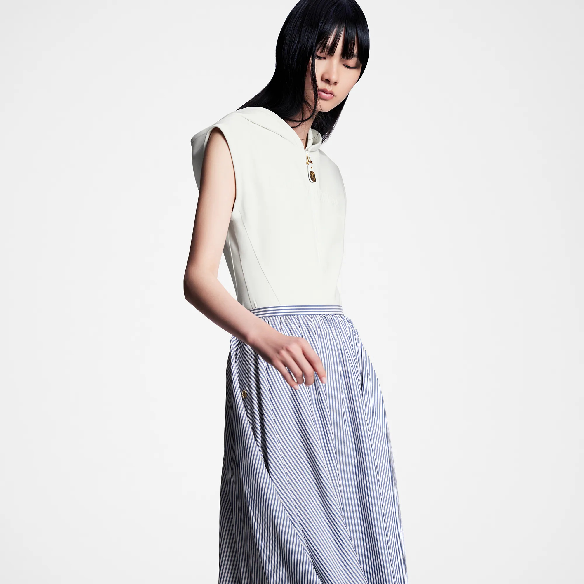 Pinstripe Silk Midi Skirt - 5