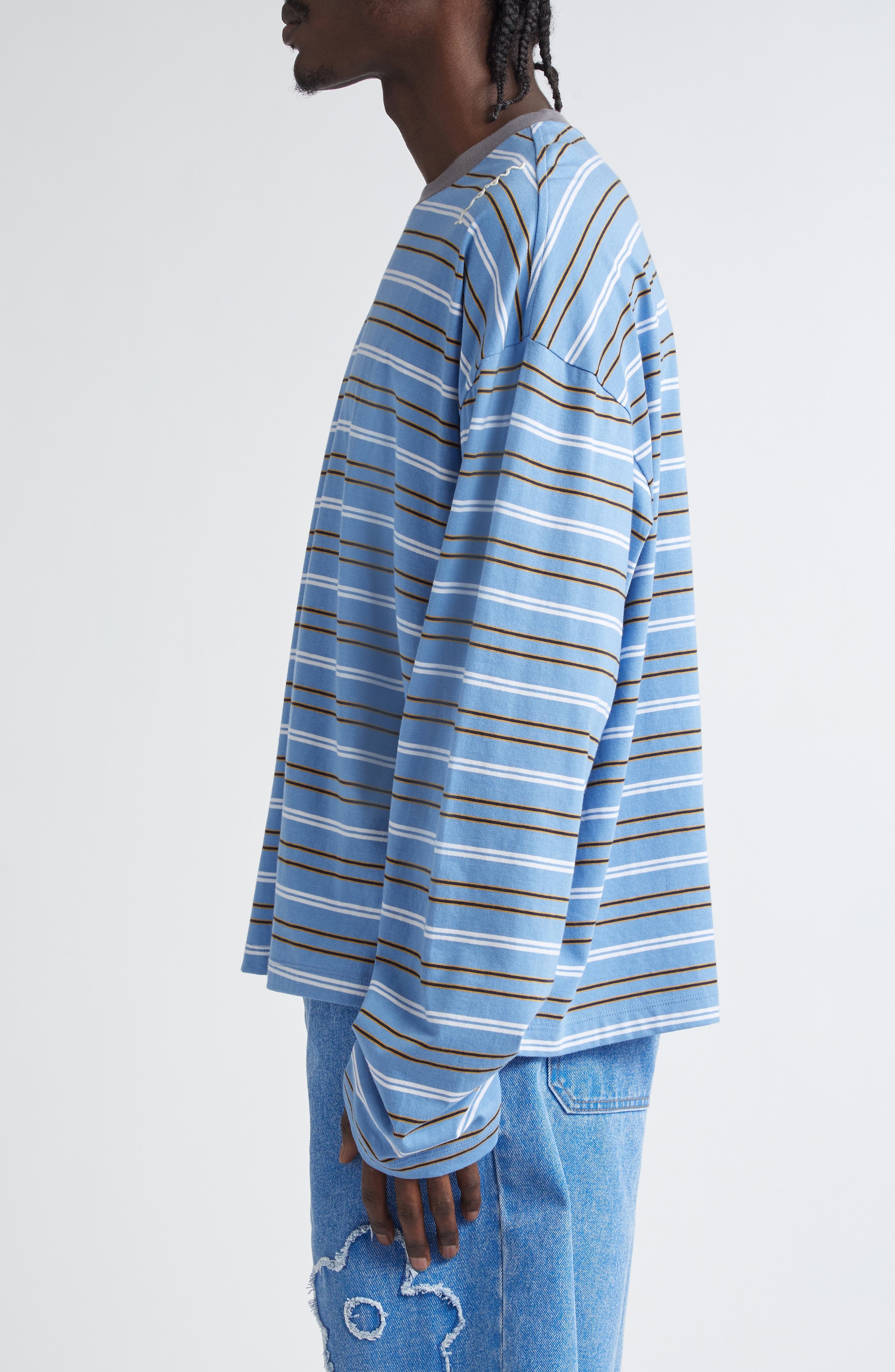 Marni Stripe Long Sleeve Cotton T-Shirt in Blue Lilac at Nordstrom - 3