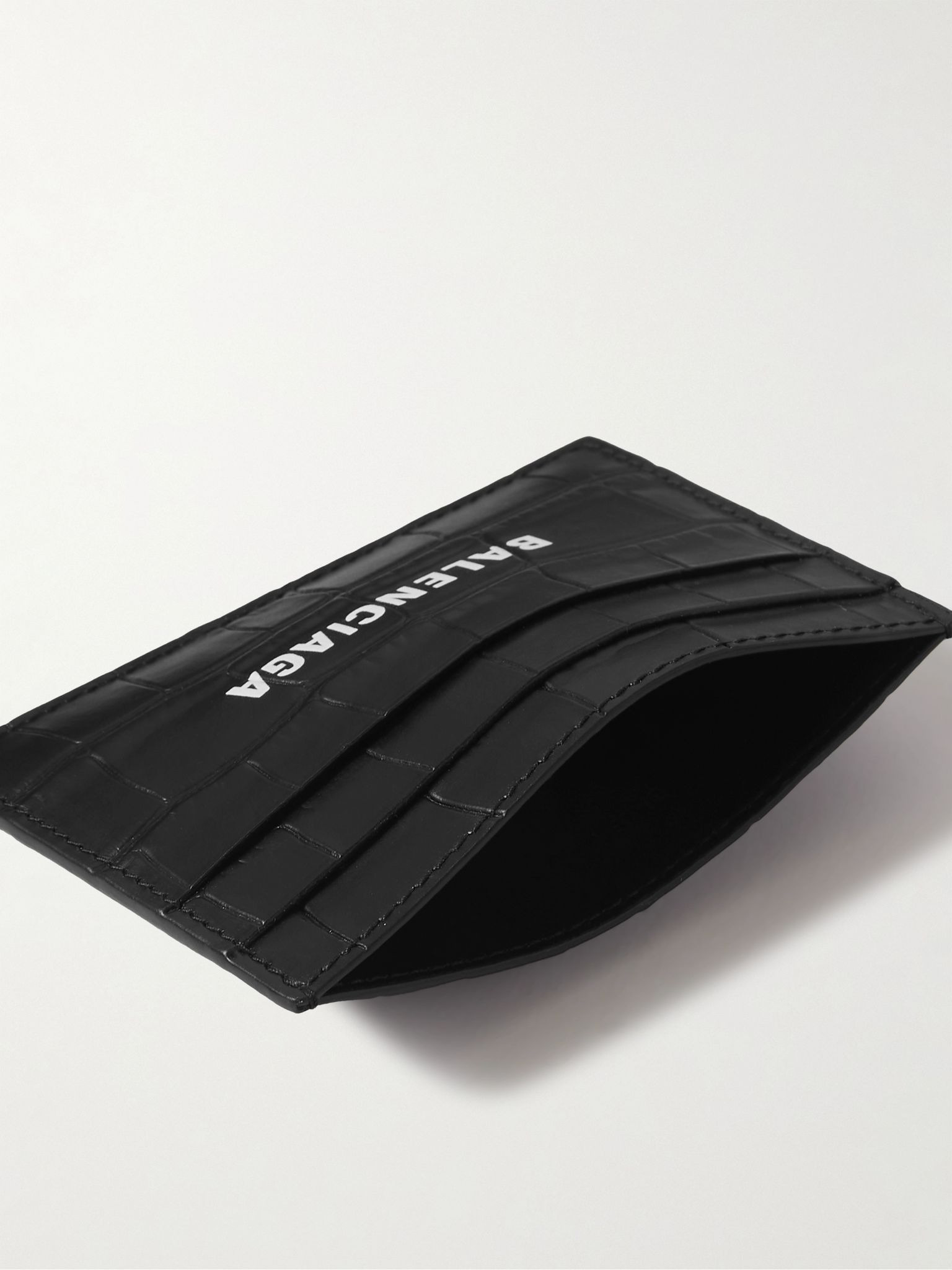 Logo-Print Croc-Effect Leather Cardholder Black - 4