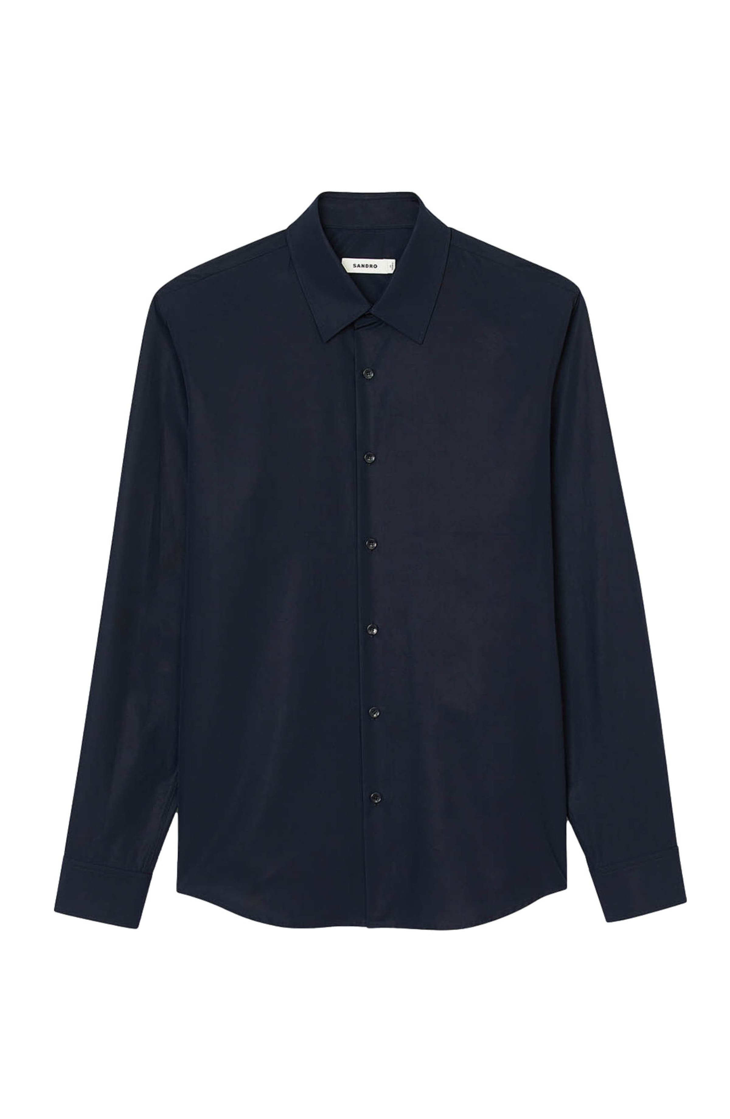 SANDRO Fitted stretch cotton shirt in Navy Blue at Nordstrom - 6