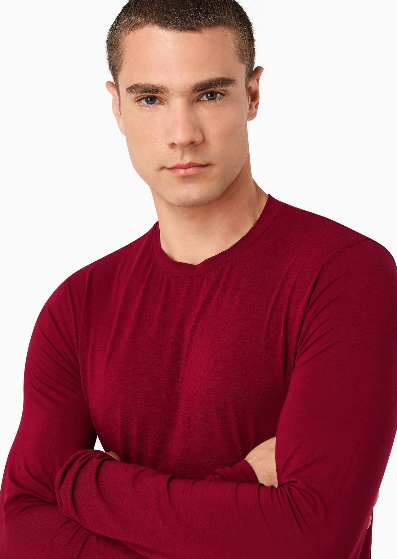 Stretch viscose jersey jumper with crew neck and long sleeves - 5