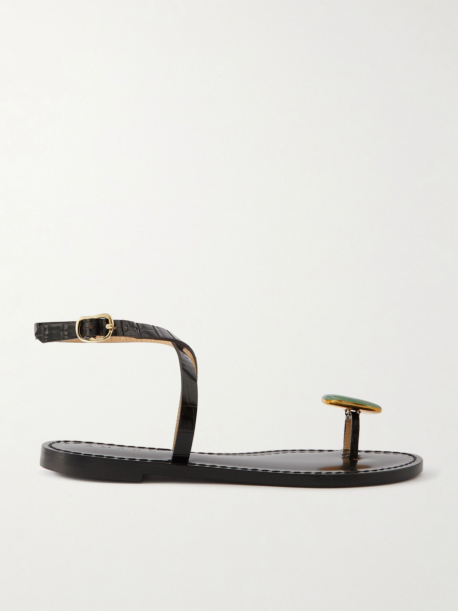 The Kigali aventurine-embellished croc-effect leather sandals Black - 1