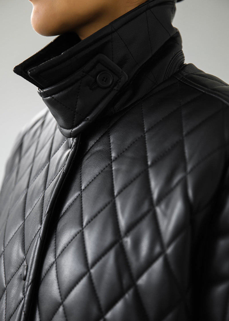 Montana Quilted Faux Leather Coat - Black 5