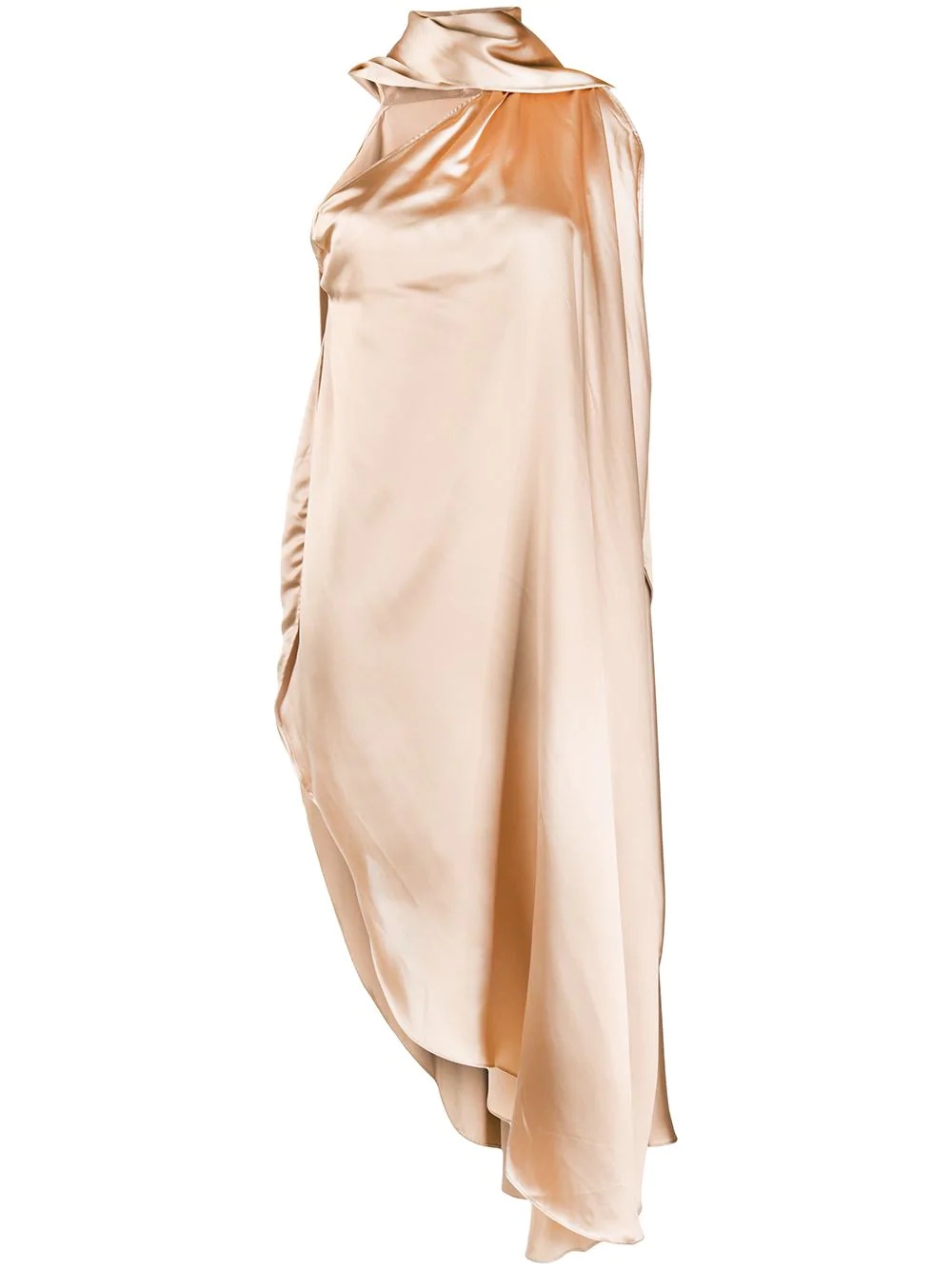 draped one-shoulder satin dress - 1