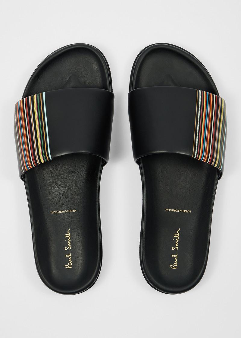 Black 'Signature Stripe' Leather 'Bellagio' Slides 5