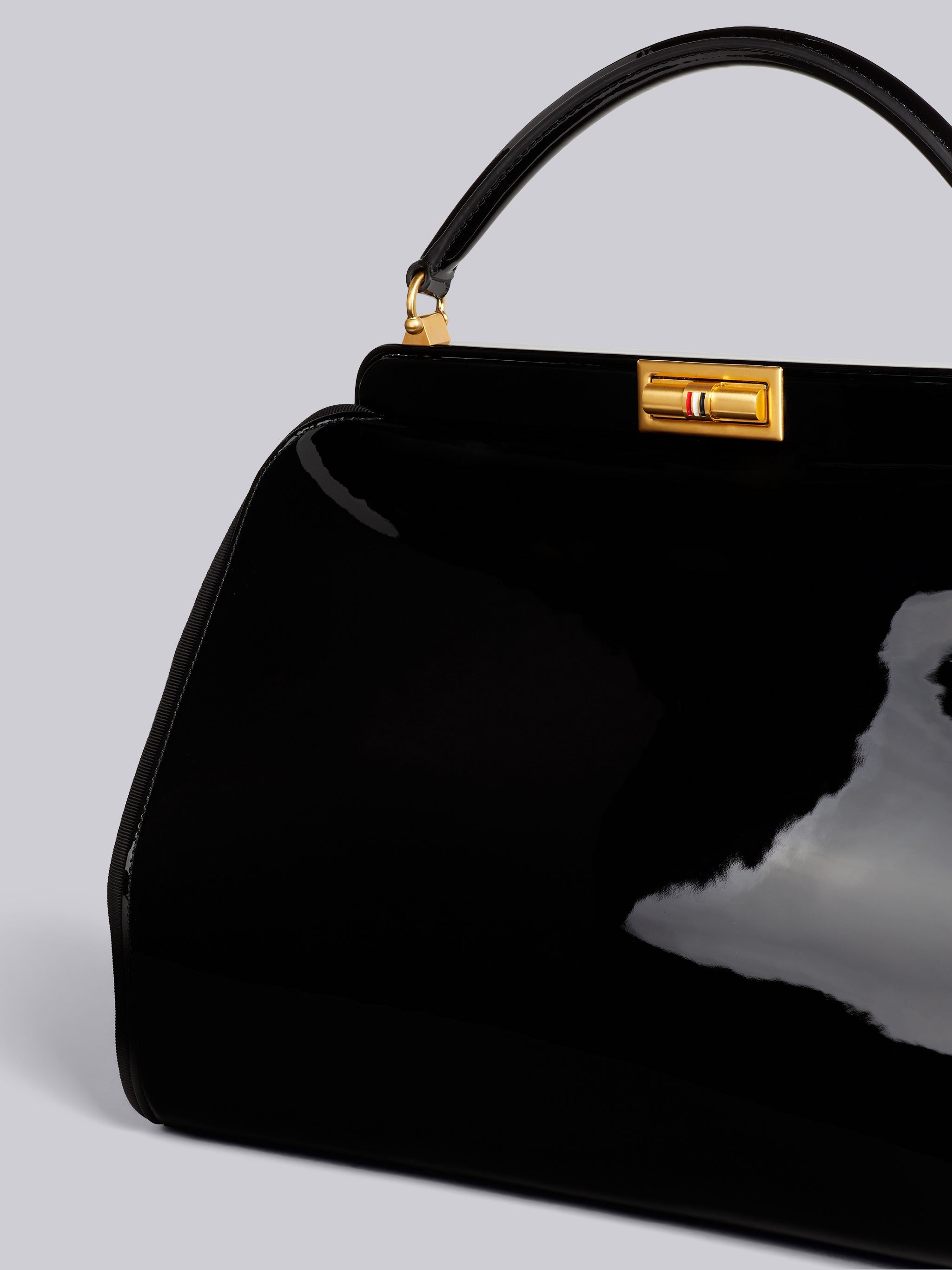 Black Soft Patent Leather Grosgrain Frame Large Doctor Bag - 2