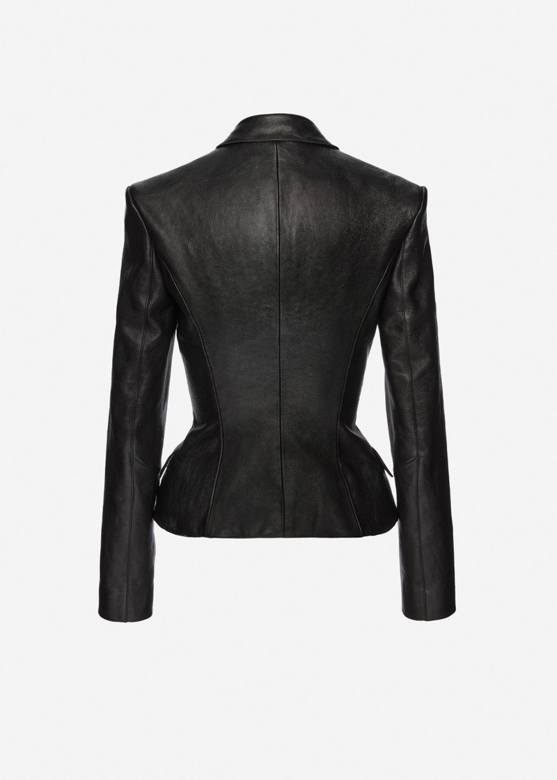 Tailored leather peplum blazer in black 2