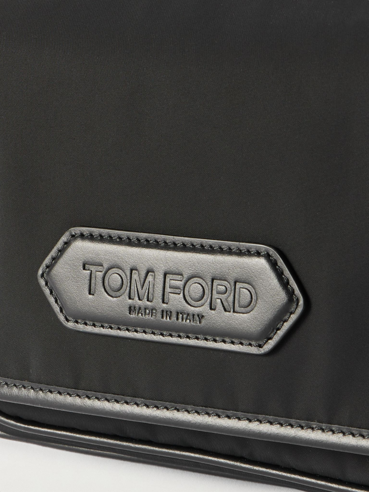 Leather-Trimmed Recycled-Nylon Messenger Bag Black - 4