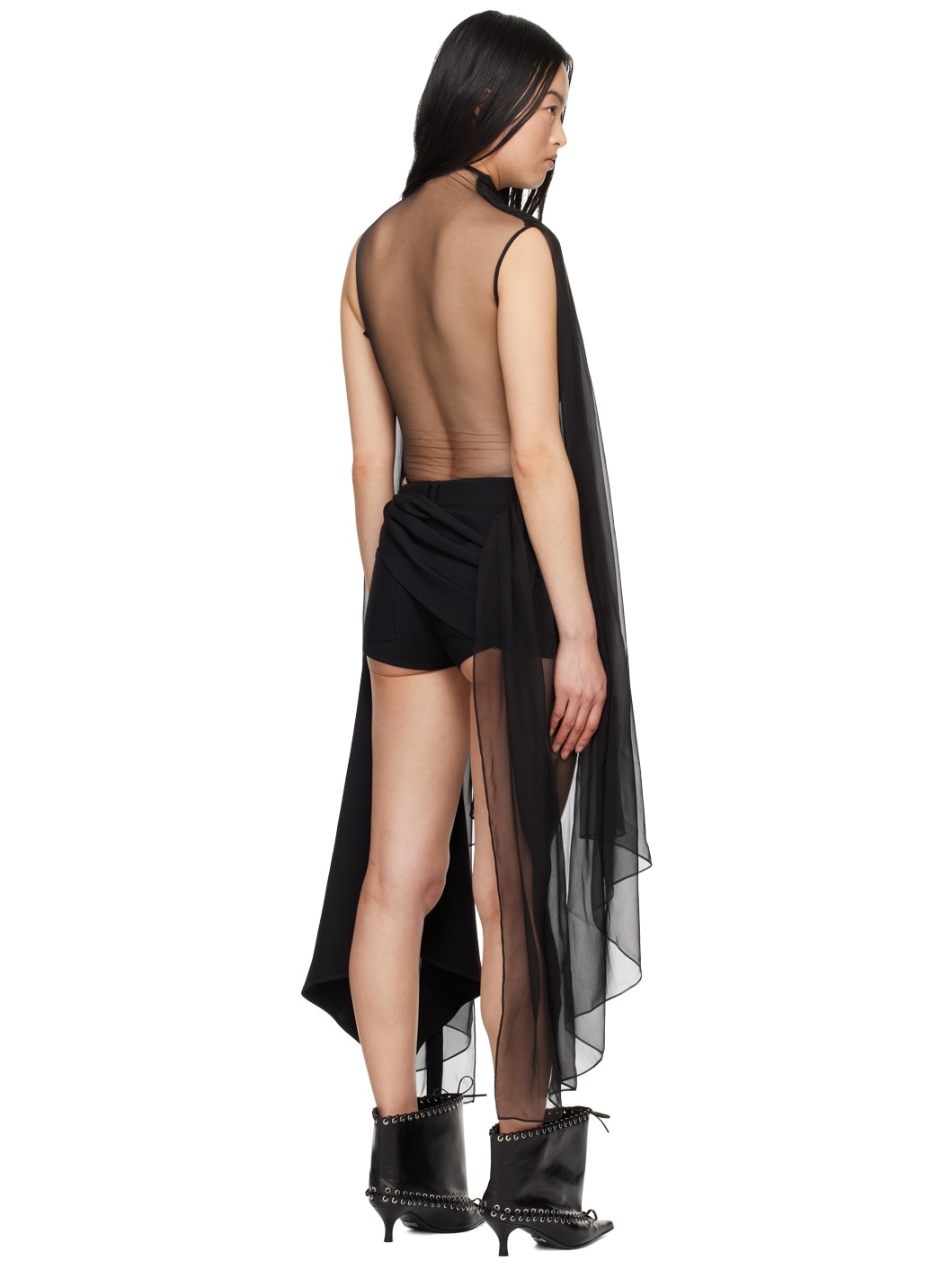 Black Draped Bodysuit - 3