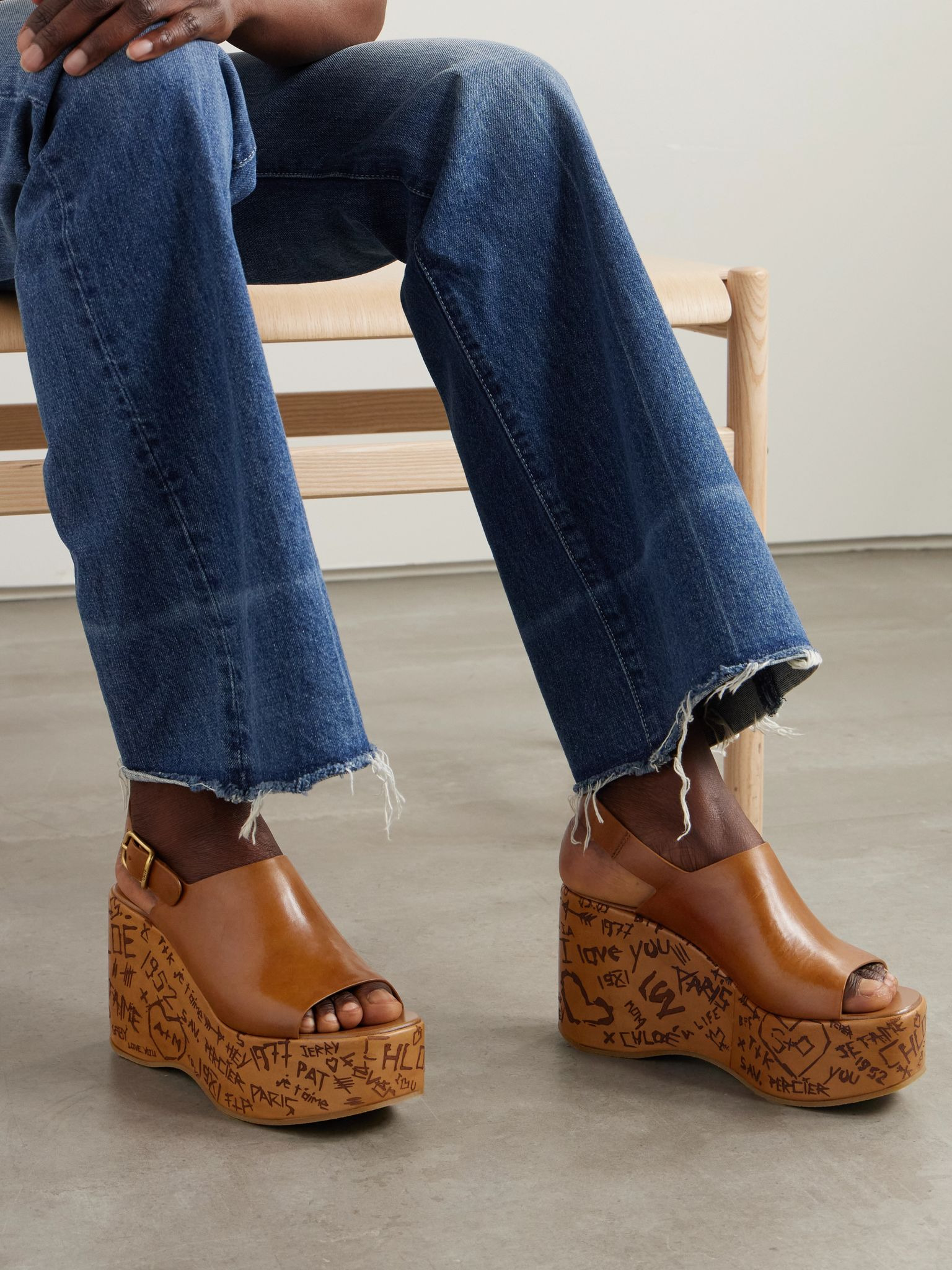 Maxime leather platform wedge sandals Tan - 2