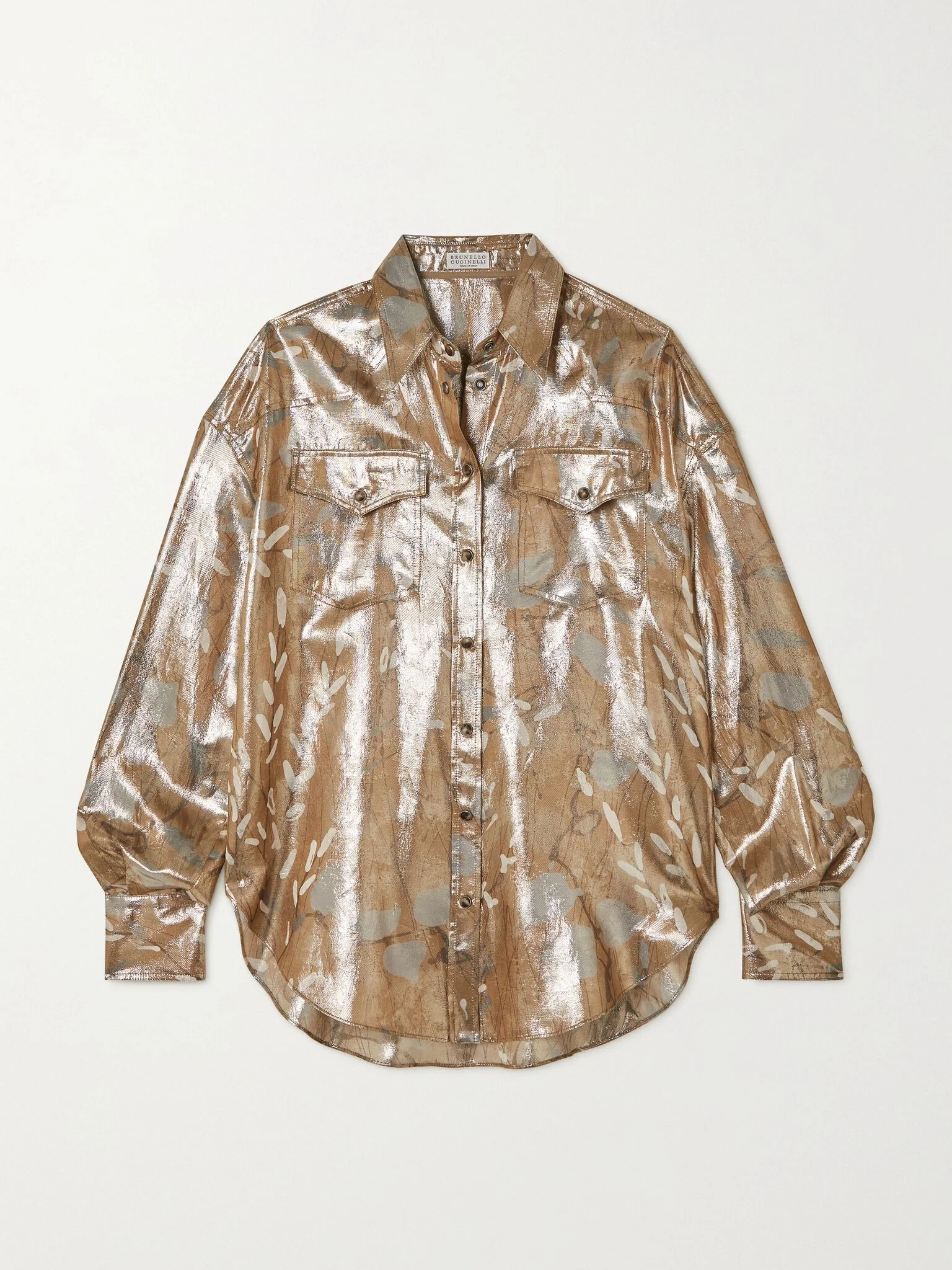 Printed metallic silk-blend shirt Metallic - 1