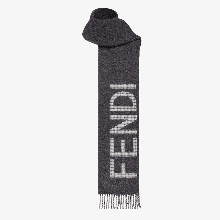 Gray wool and cashmere scarf - 2