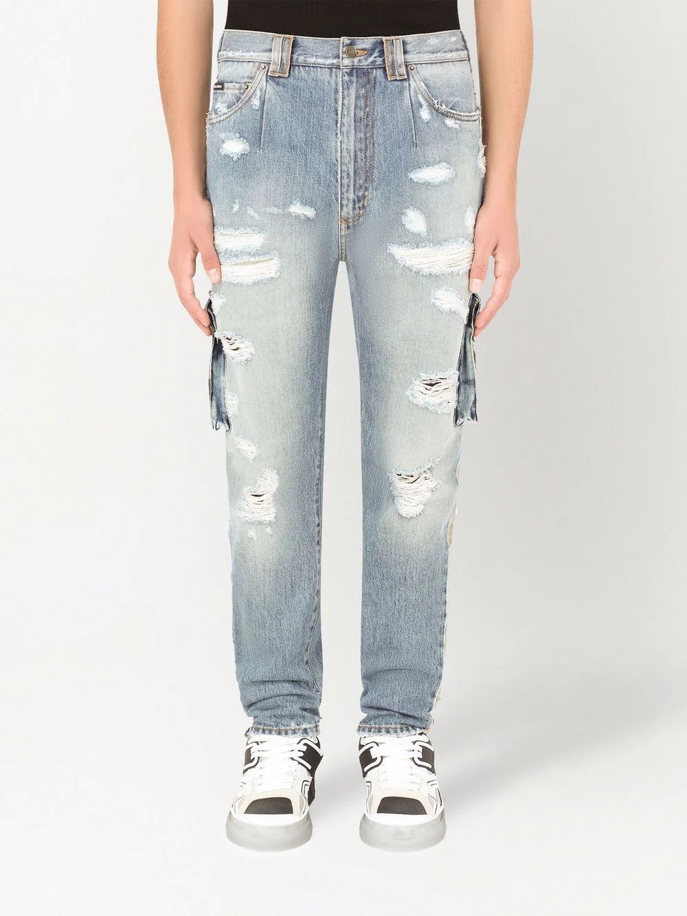 distressed patchwork cargo jeans - 3