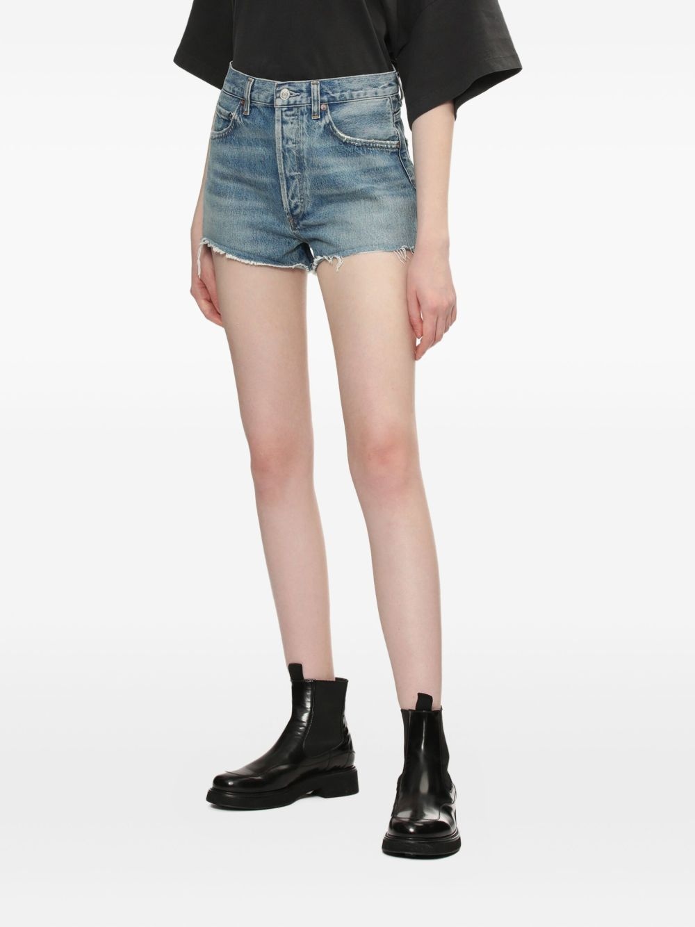 frayed denim shorts - 3