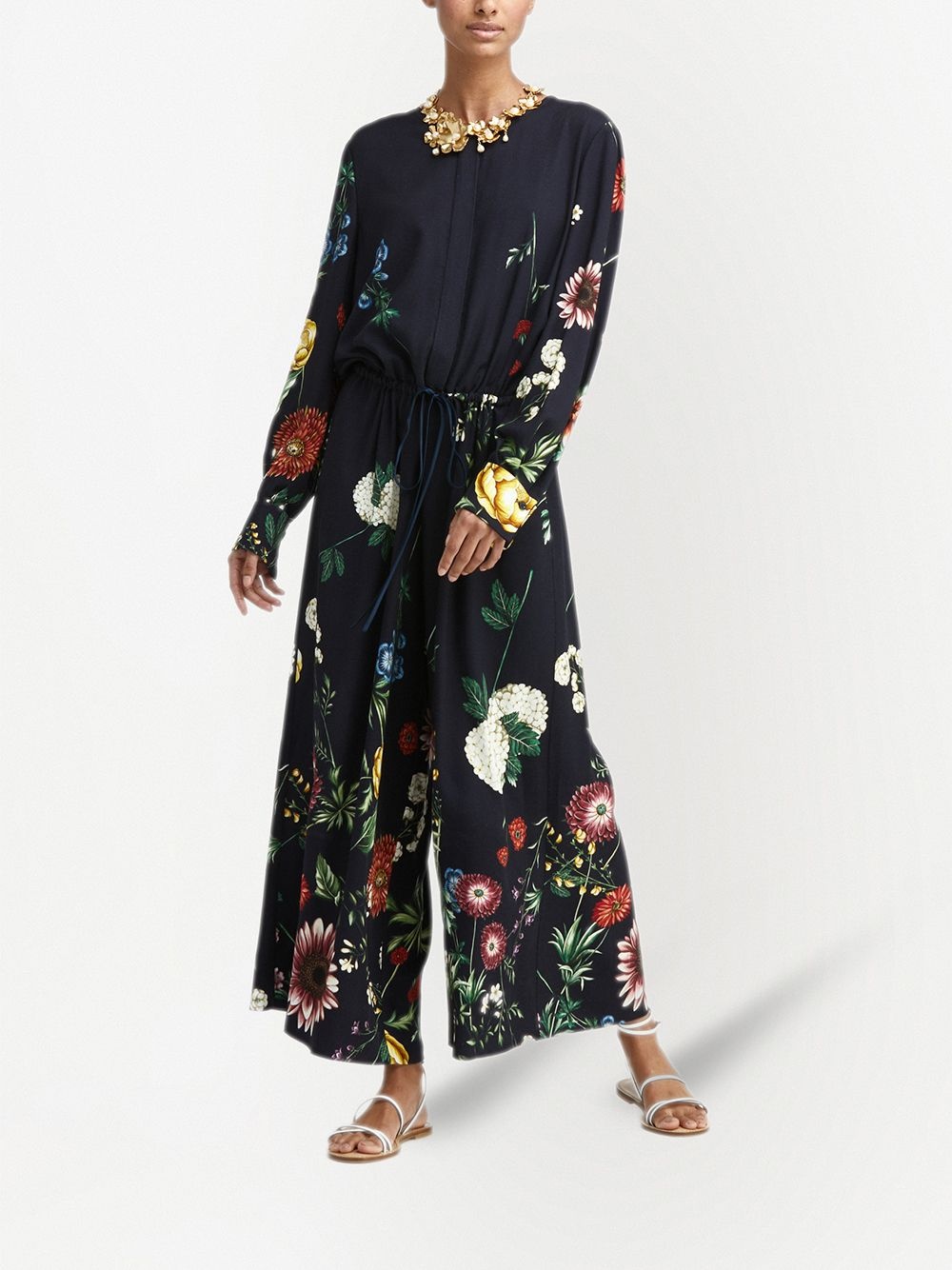 floral-print drawstring-waist jumpsuit - 2