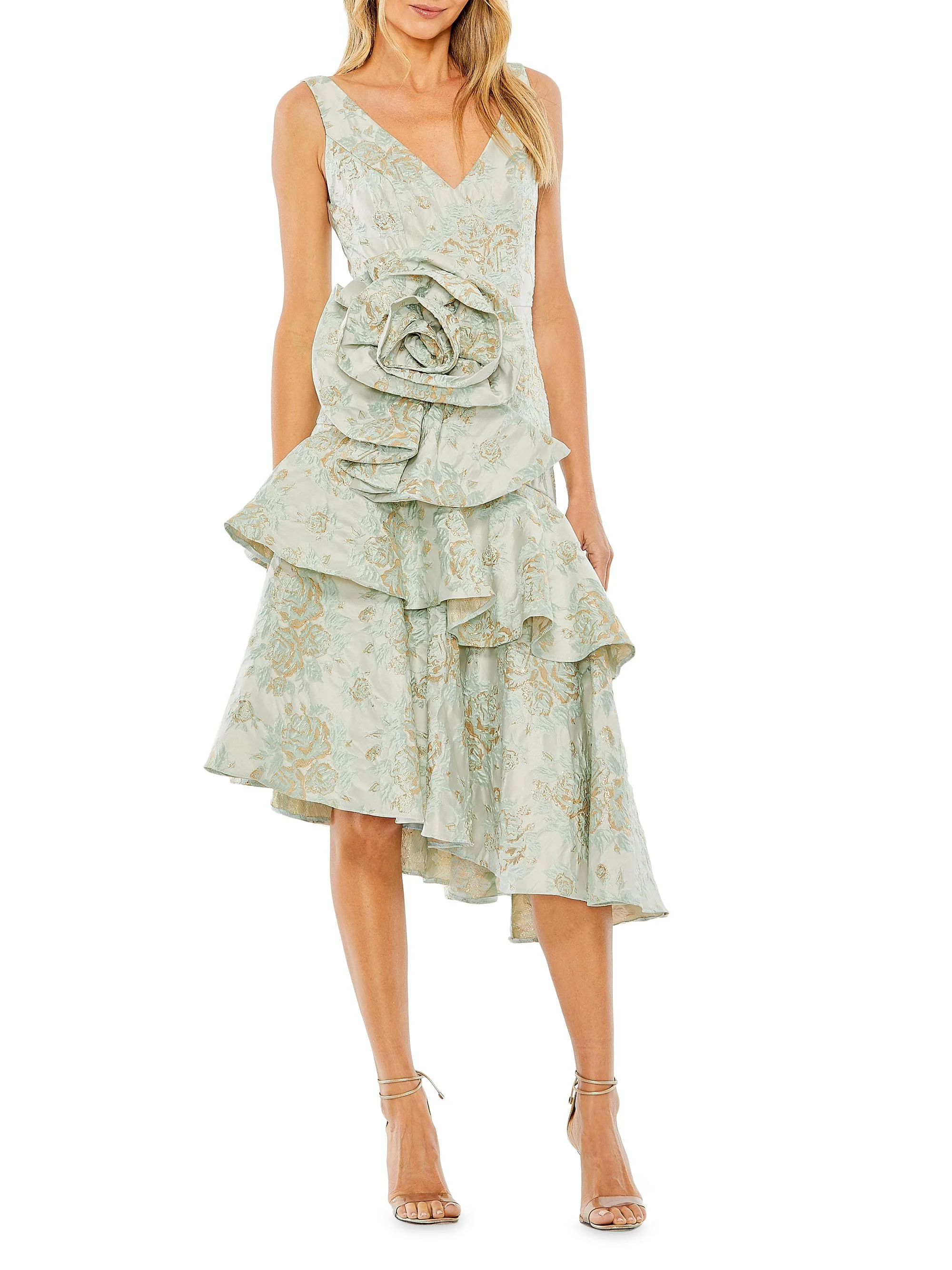 Women's Rosette Asymmetric Brocade Cocktail Dress - French Blue - 1
