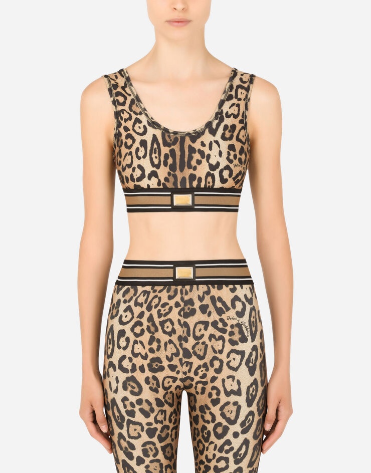 Leopard-print spandex/jersey crop top - 1