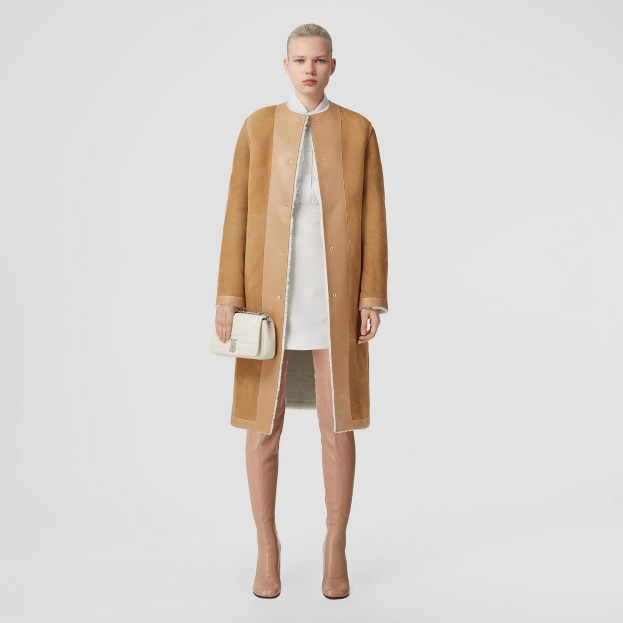 Reversible Shearling Collarless Coat - 6