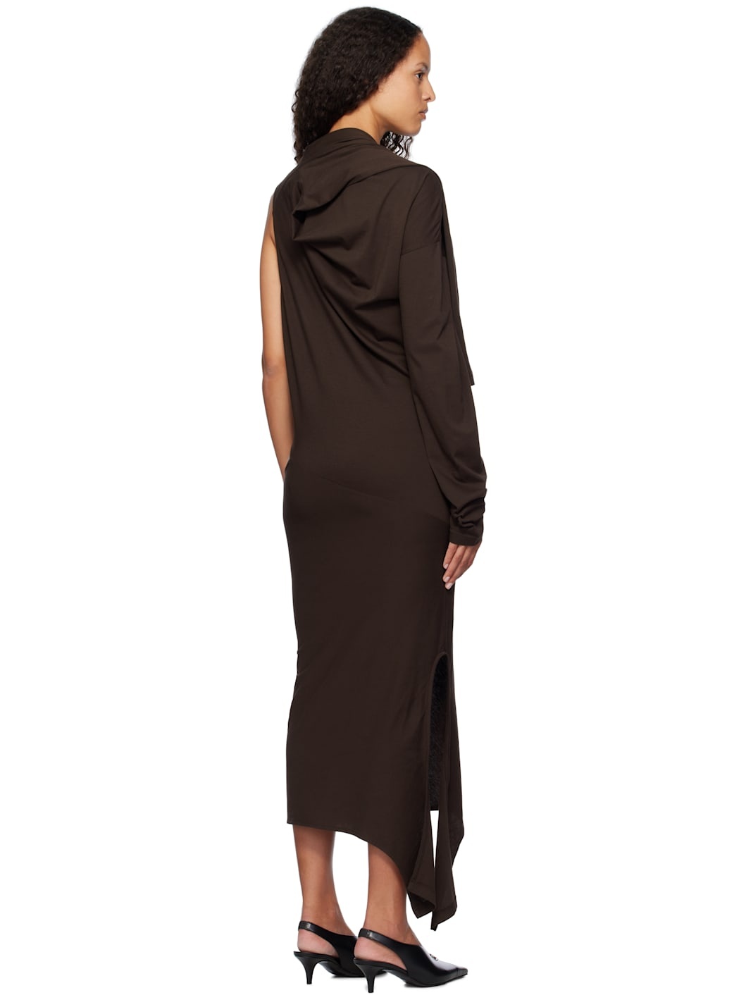 Brown Off Shoulder Midi Dress - 3