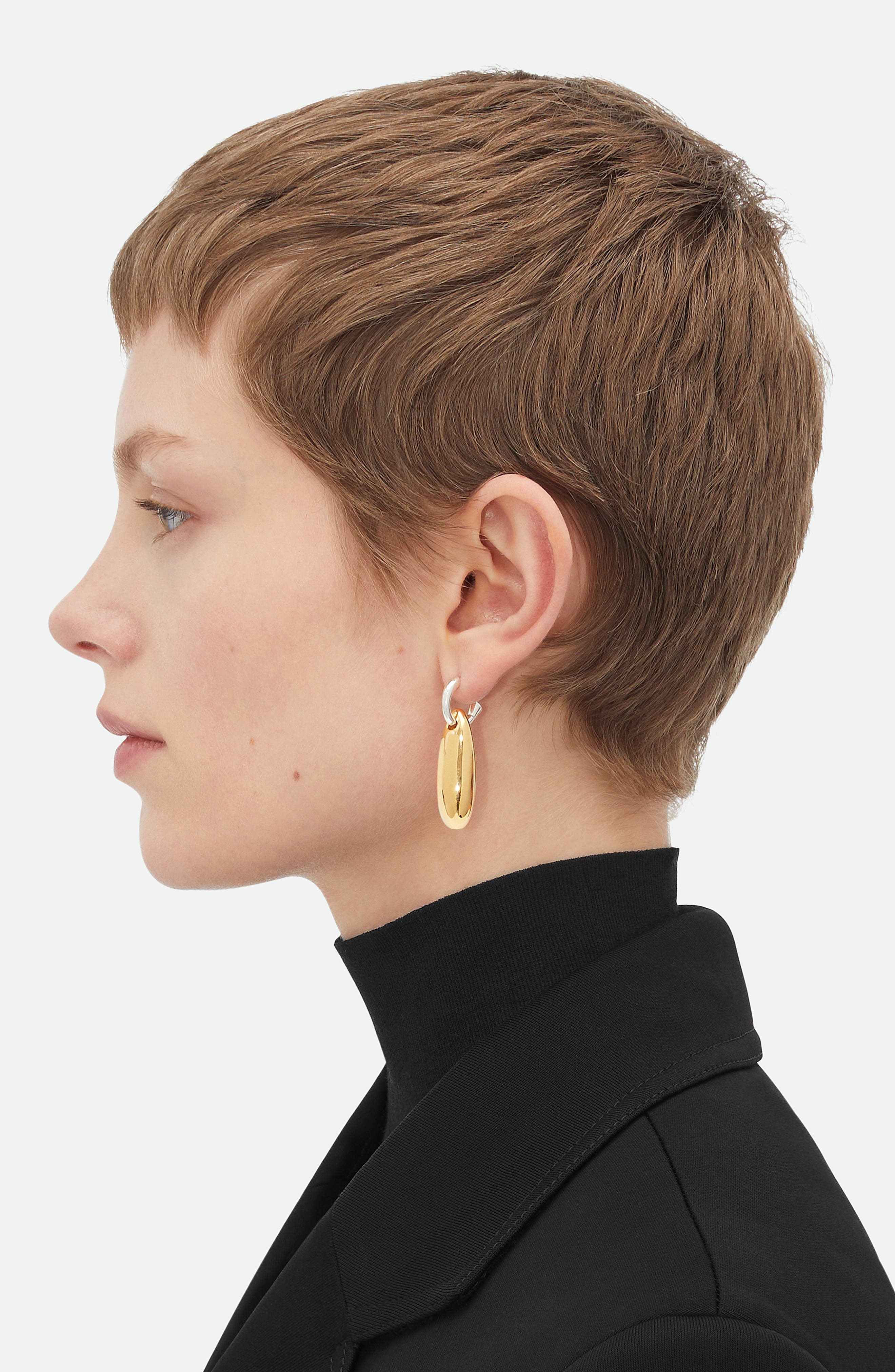 Bottega Veneta Small Ellipse Drop Hoop Earrings in 8119 Silver/Yellow Gold at Nordstrom - 2