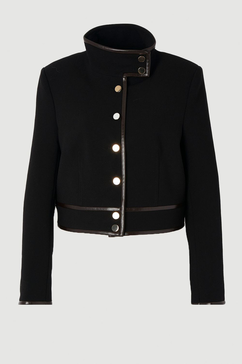 Compact Stretch Pu Mix Tailored Belted Jacket - 1