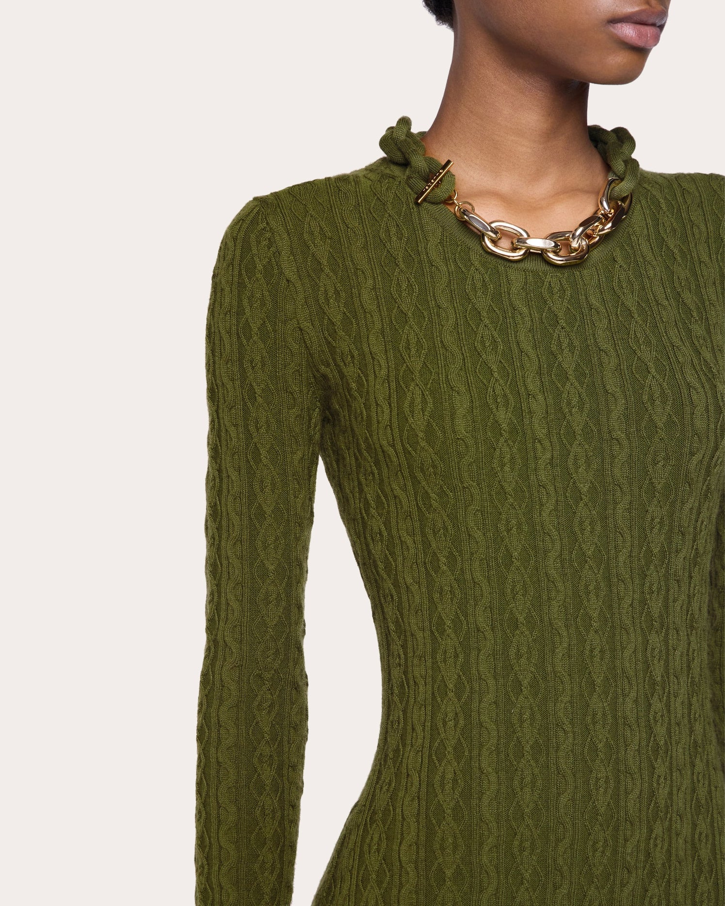 Wool Cashmere Cable Knit Chain Midi Dress - 5