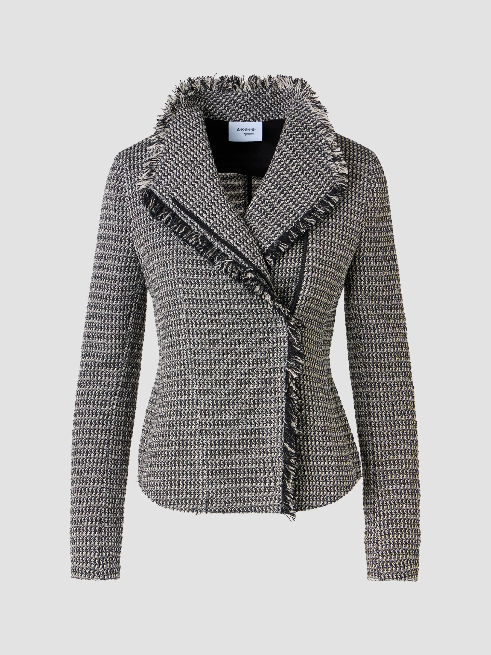 Women's Tweed Motobike Jacket - Black Cream - 1