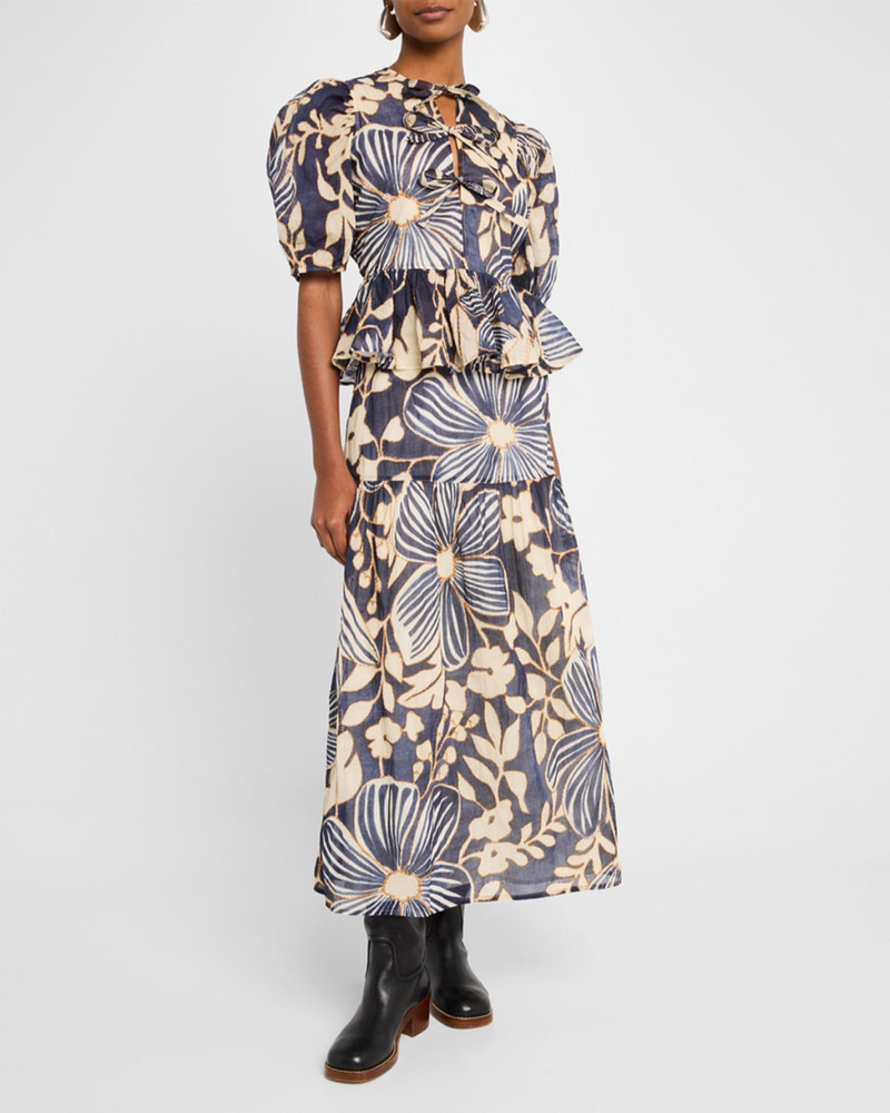 MARIE OLIVER Owens Floral-Print Cotton Midi Skirt outlook