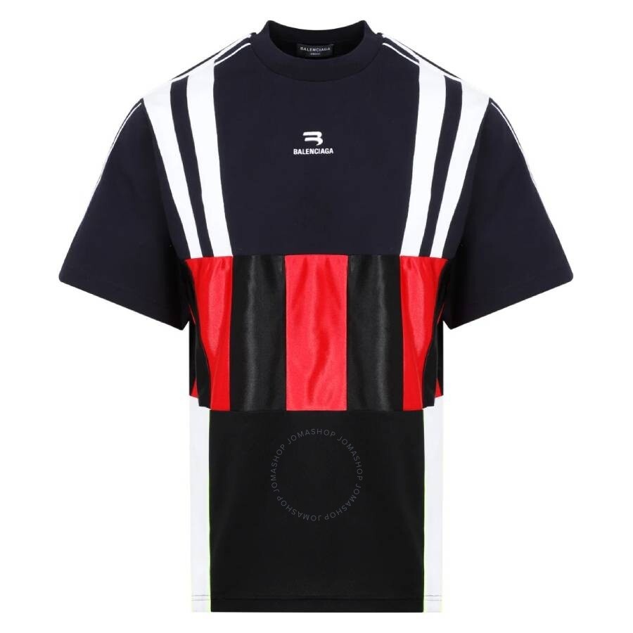 Balenciaga Marine Blue Tricot Cut-Up Panelled Stripe Detail T-Shirt - 1