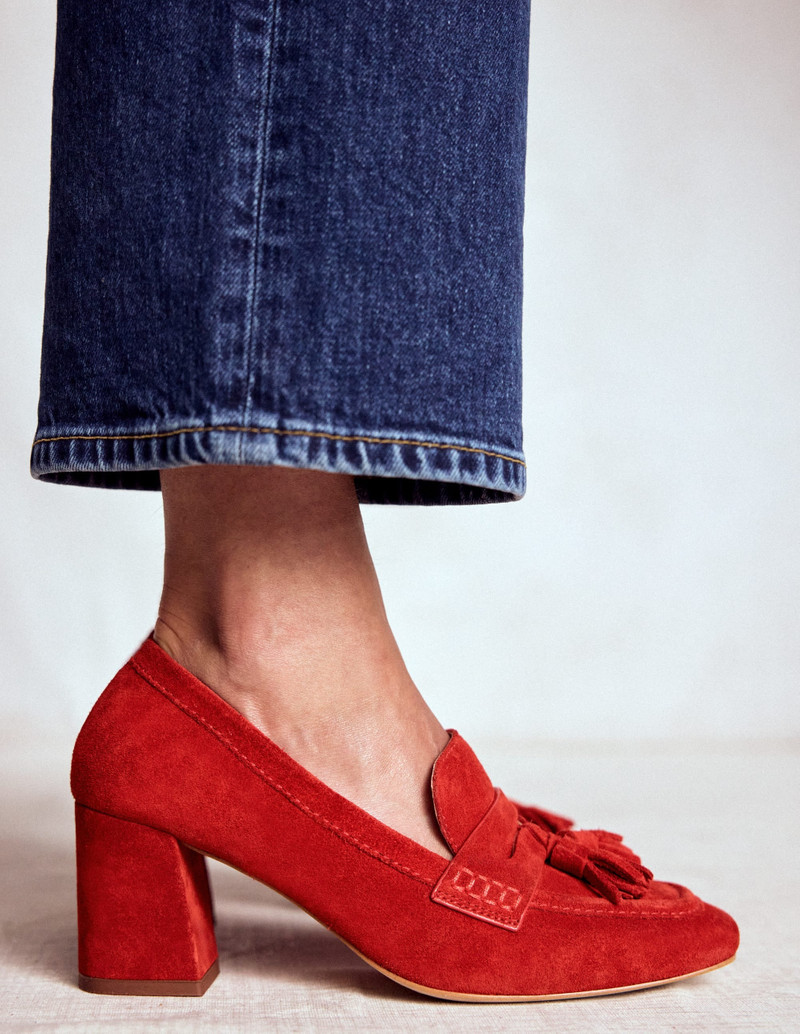 BODEN Sol Block Heeled Penny Loafers-Red outlook