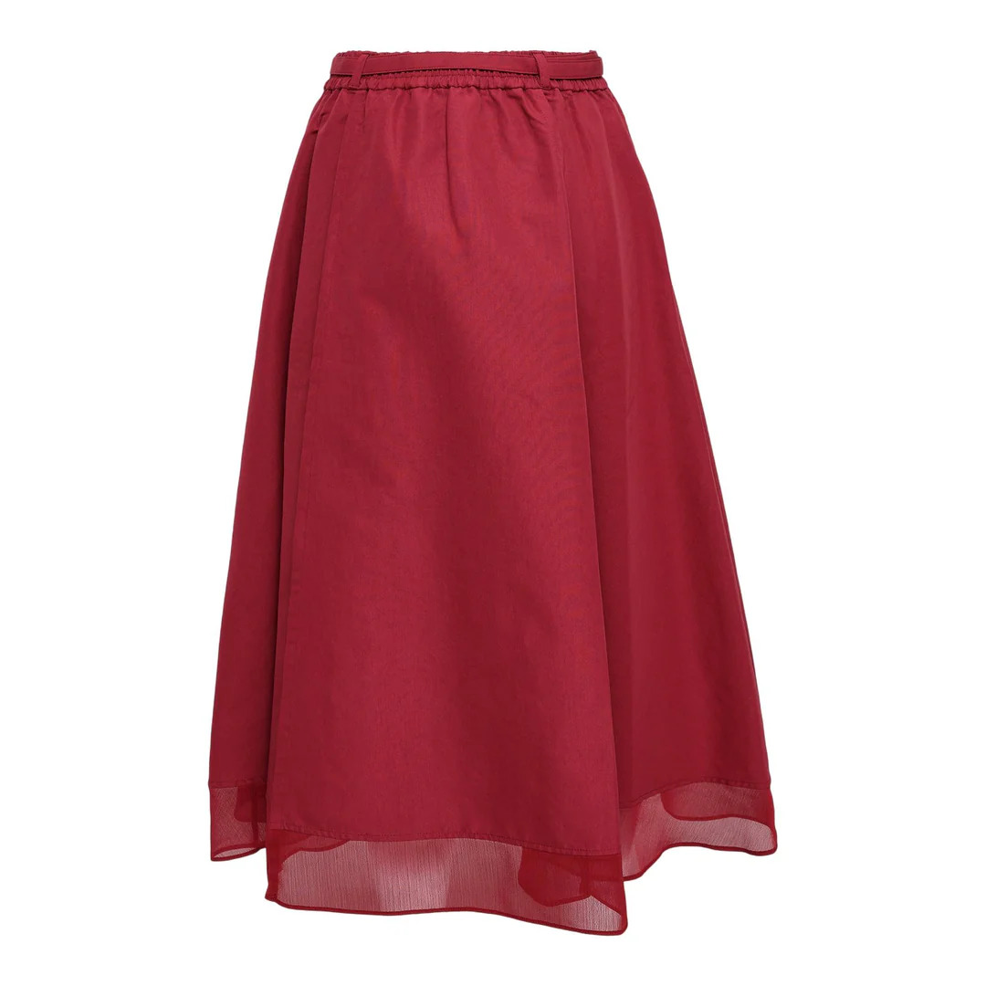 Belted Midi Skirt With Chiffon Hem - 2