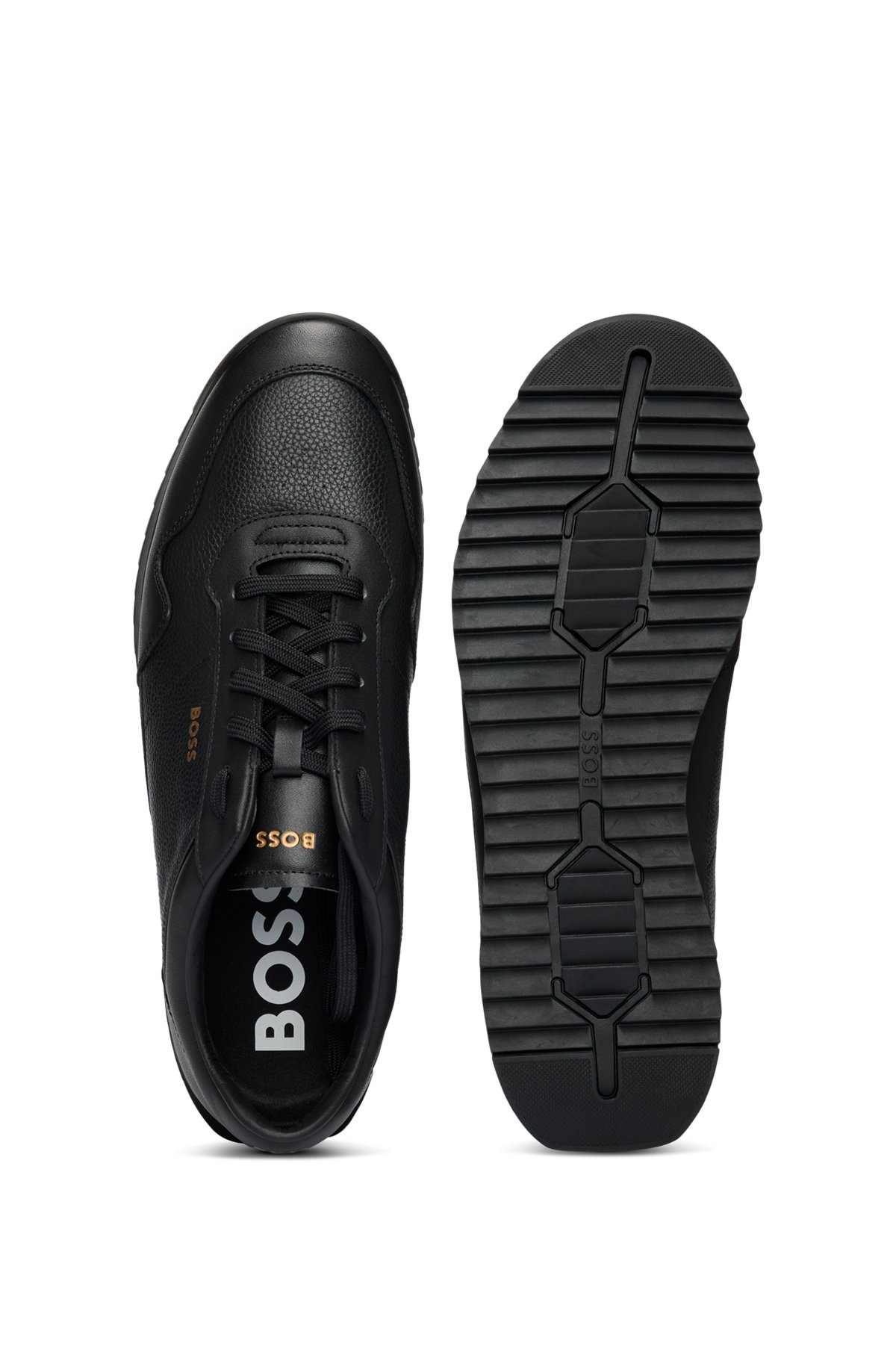 TUMBLED-LEATHER LACE-UP TRAINERS WITH PLAIN TRIMS - 4