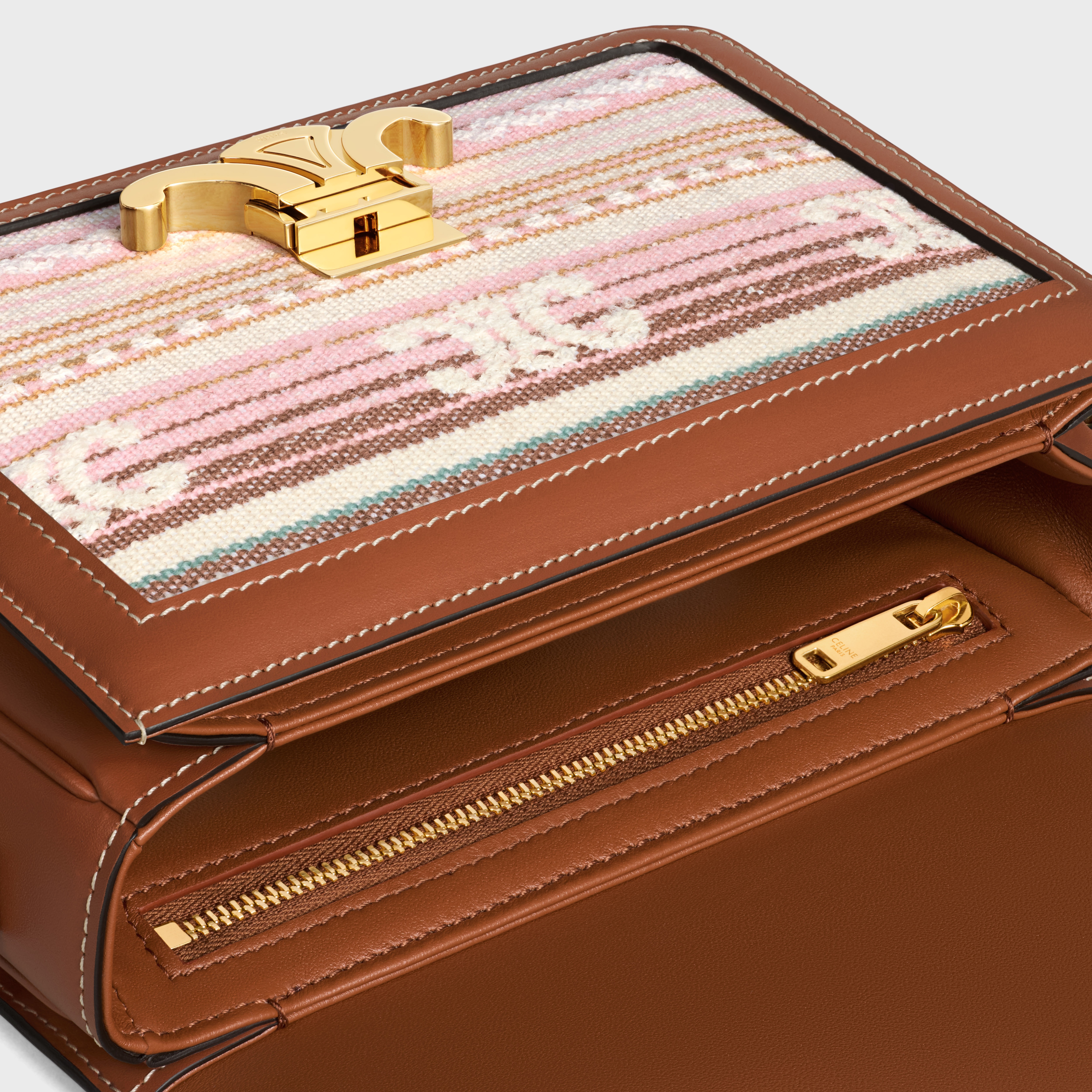 TEEN TRIOMPHE BAG IN STRIPED TEXTILE AND CALFSKIN - 4
