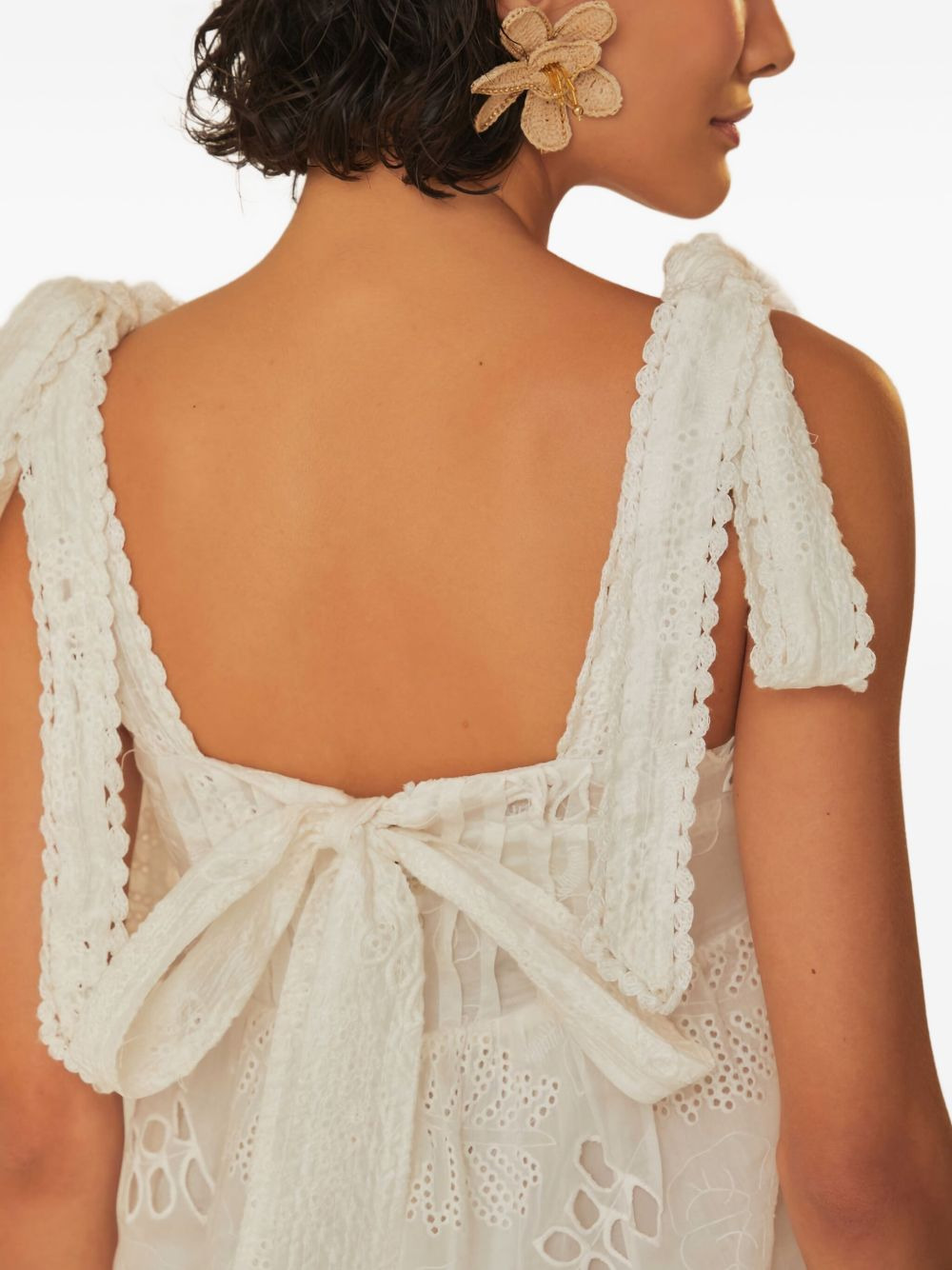 eyelet-embroidered tie-shoulder midi dress - 5