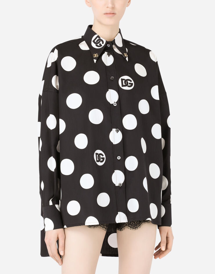 Poplin shirt with polka-dot print and DG embellishment - 4