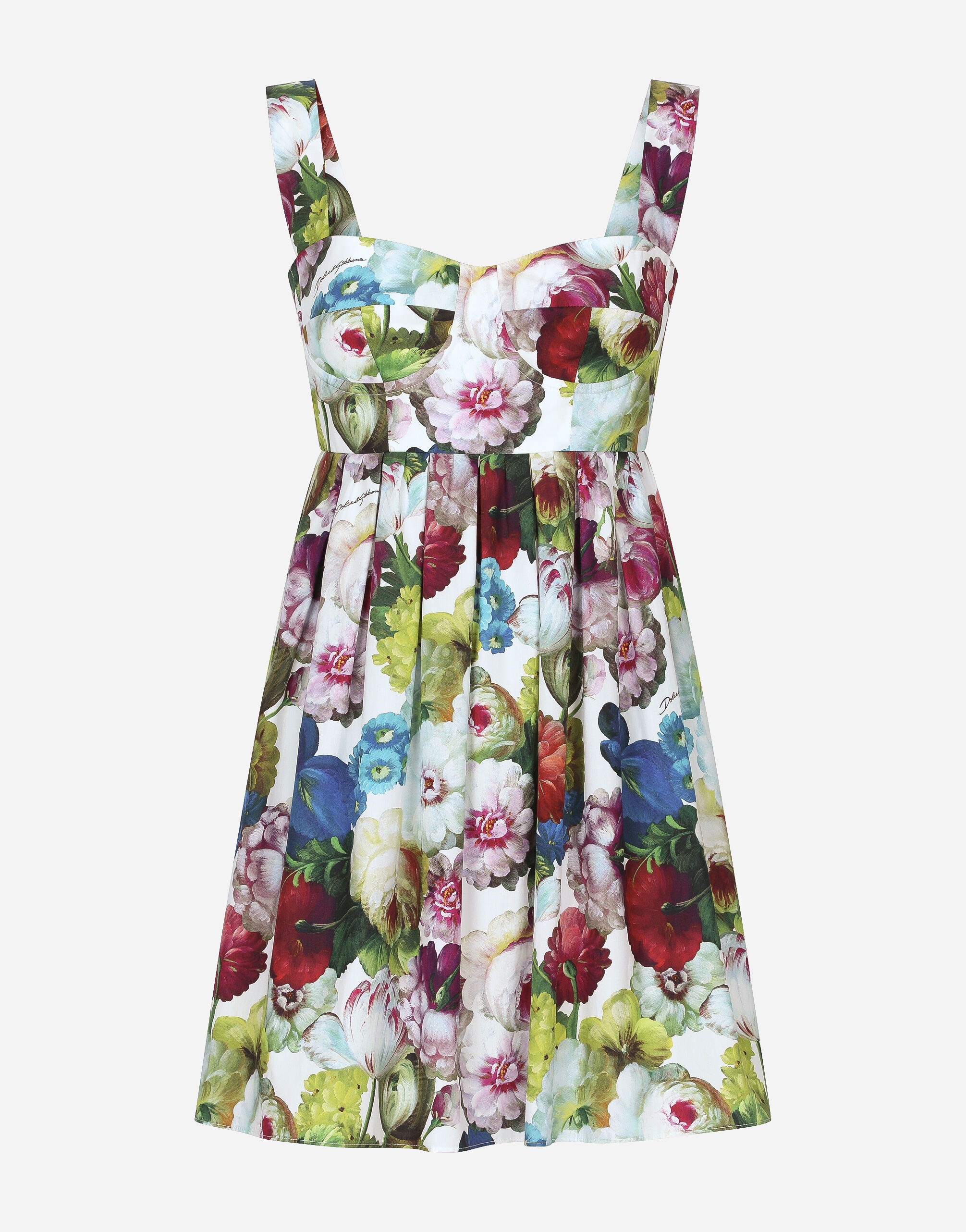Short cotton corset dress with nocturnal flower print - 1