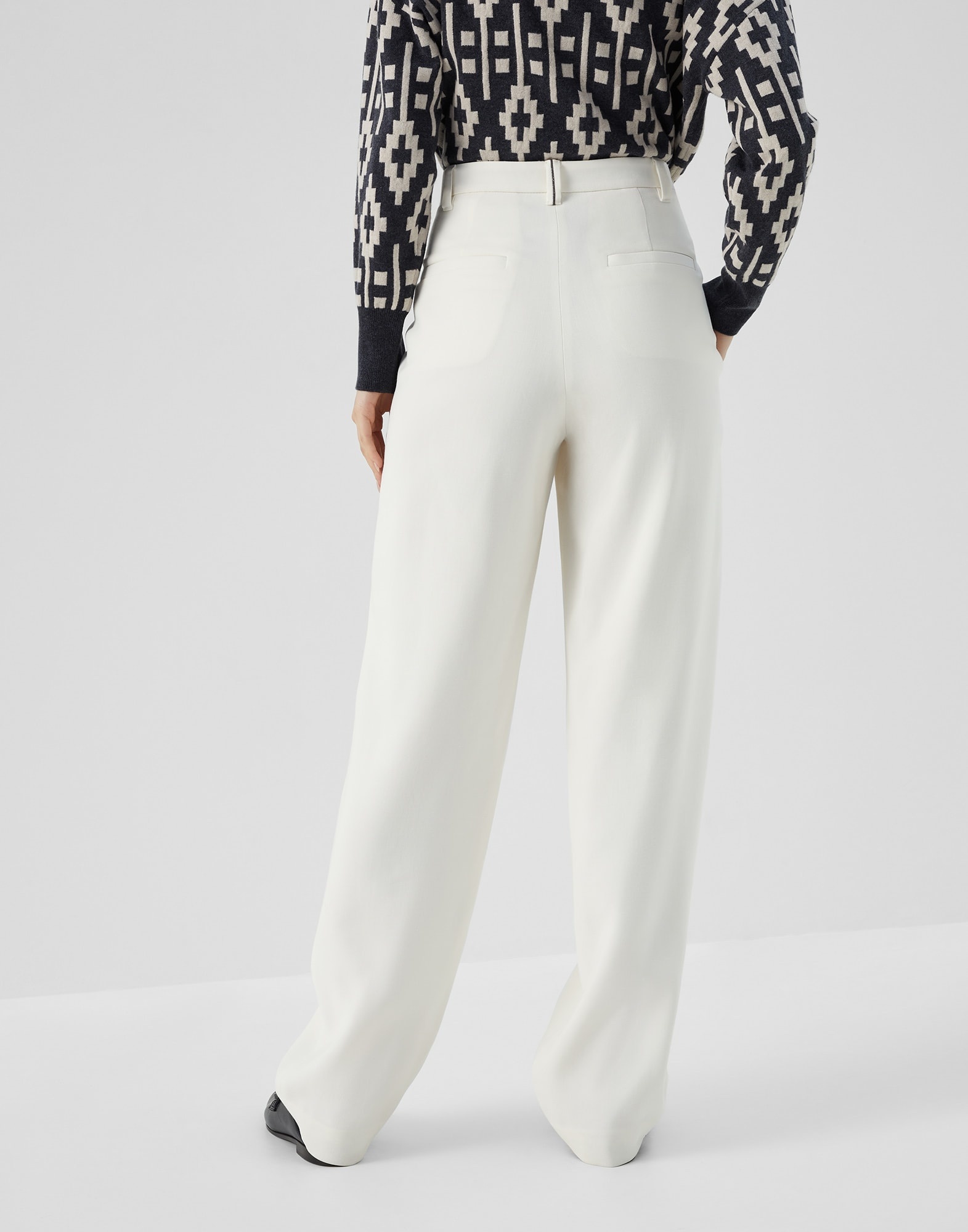 Viscose and virgin wool gabardine relaxed slouchy trousers with monili - 2