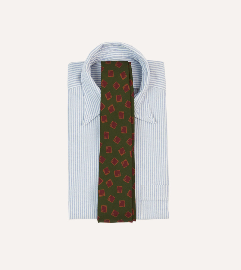 Drake's Green Jumbled Tile Print Silk Self Tipped Tie outlook
