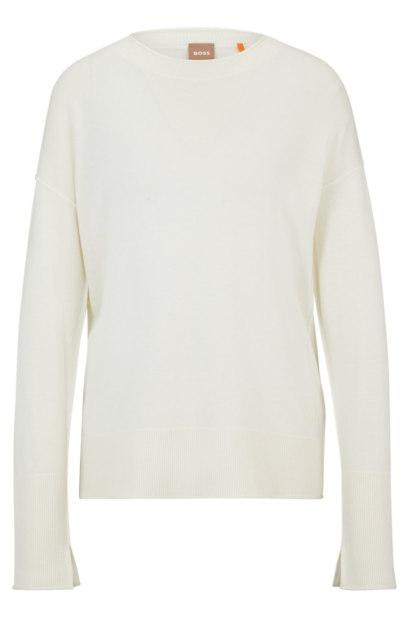 CREW-NECK SWEATER WITH SLIT CUFFS - 1