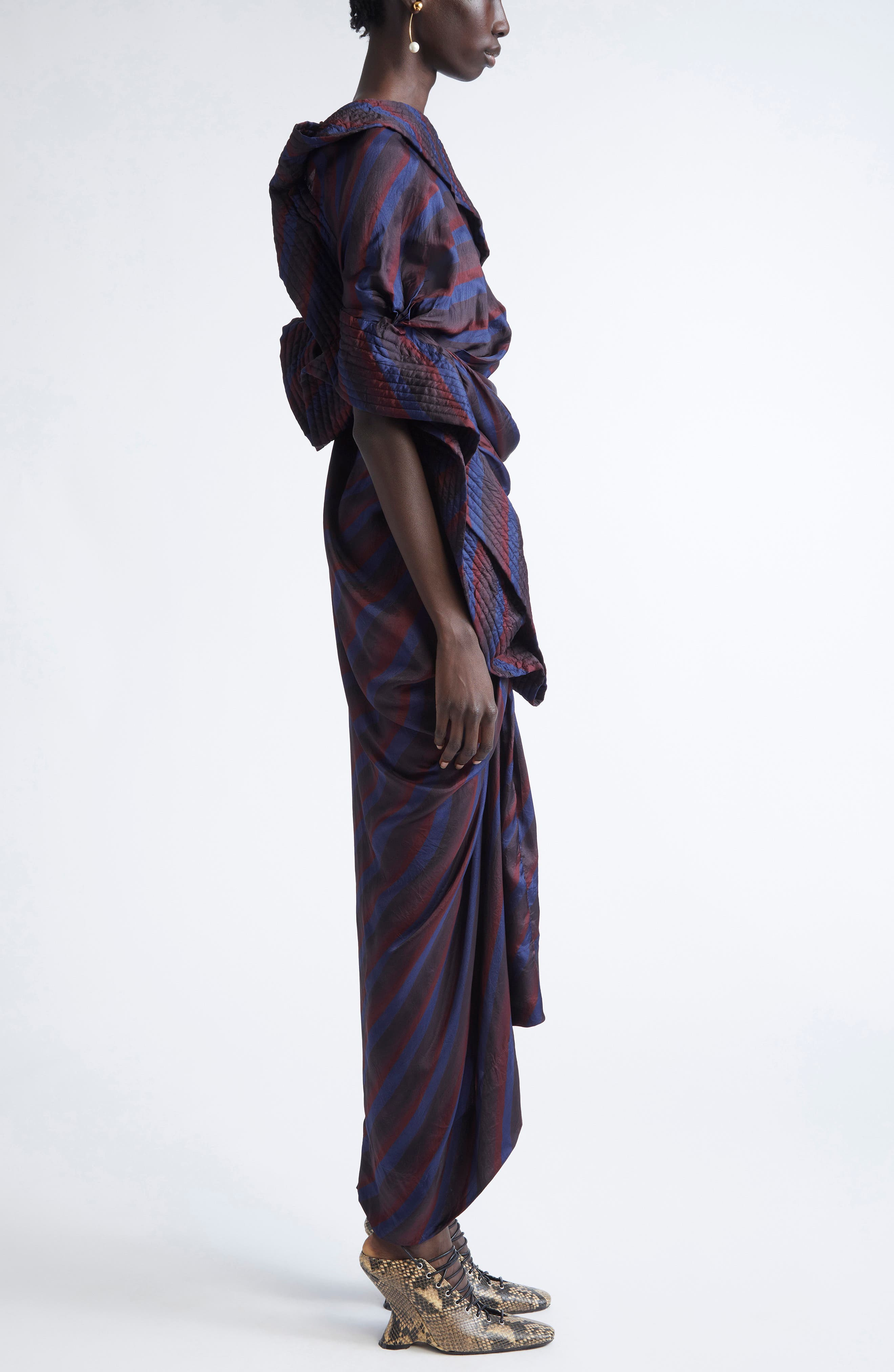 Dries Van Noten Dolla Stripe One-Shoulder in Navy at Nordstrom - 3